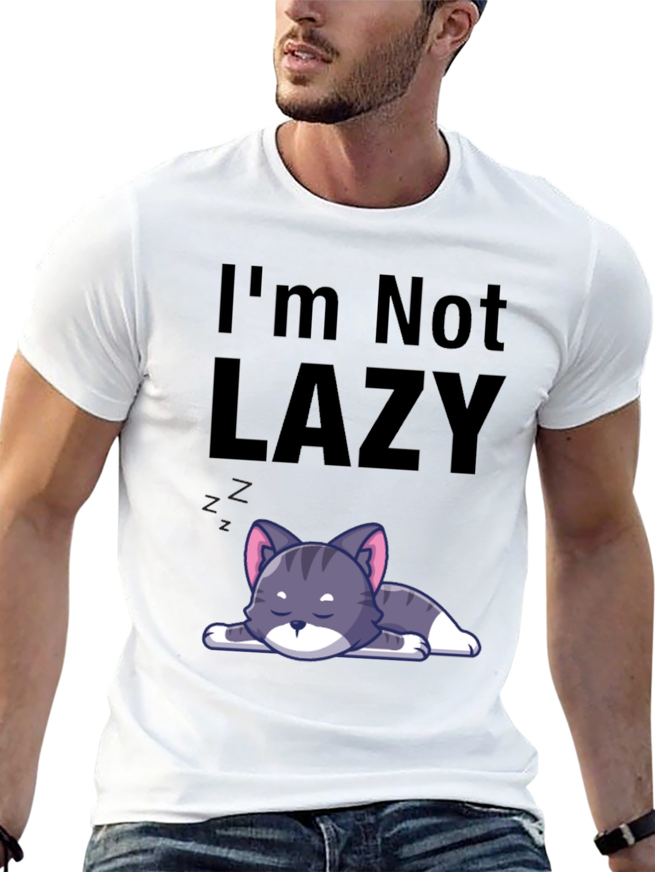 Black I'm Not Lazy Cat T-Shirt - Comfortable Cotton Blend view 13