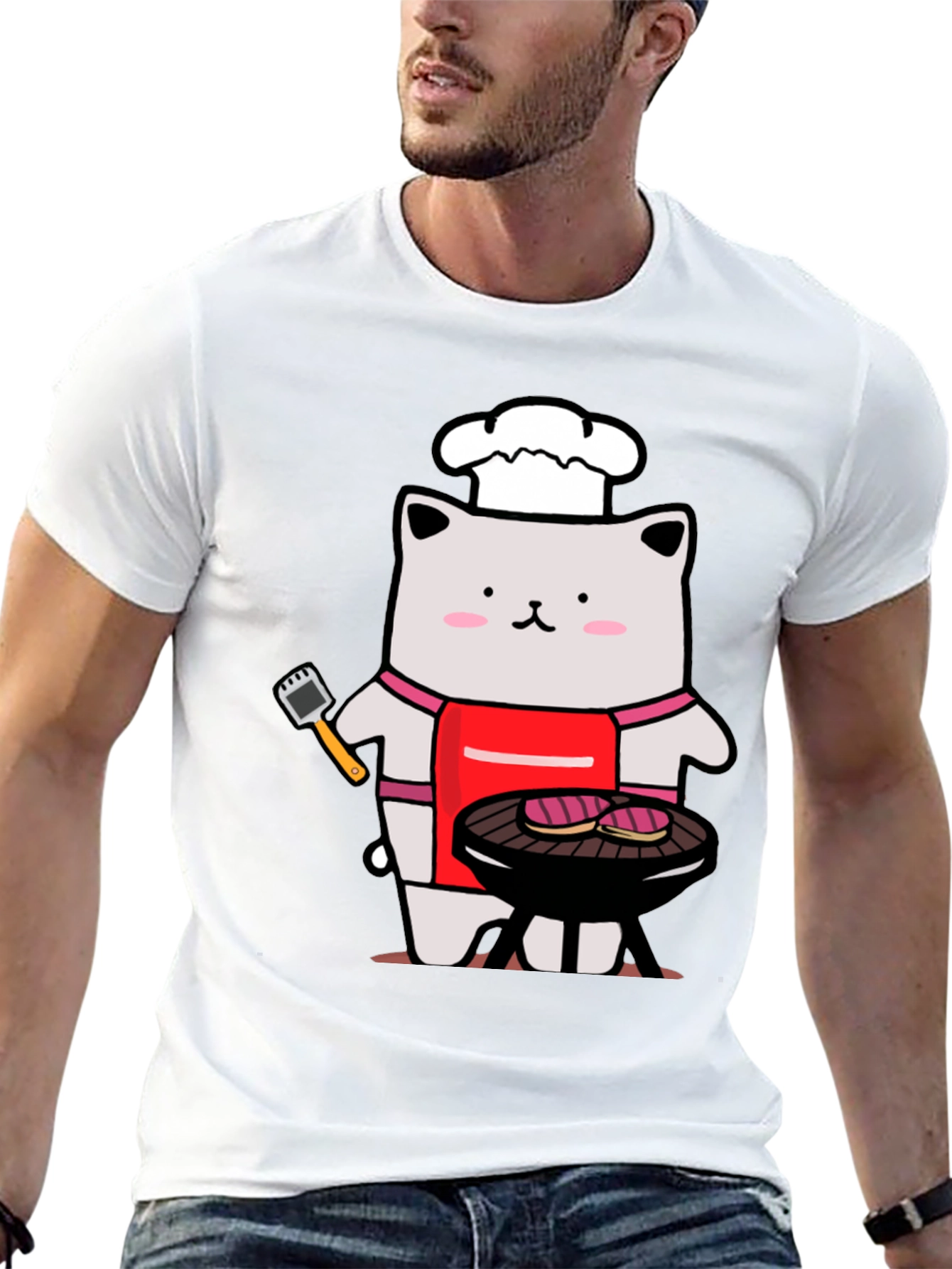 Black Chef Cat BBQ T-Shirt - Funny Grilling Tee view 13