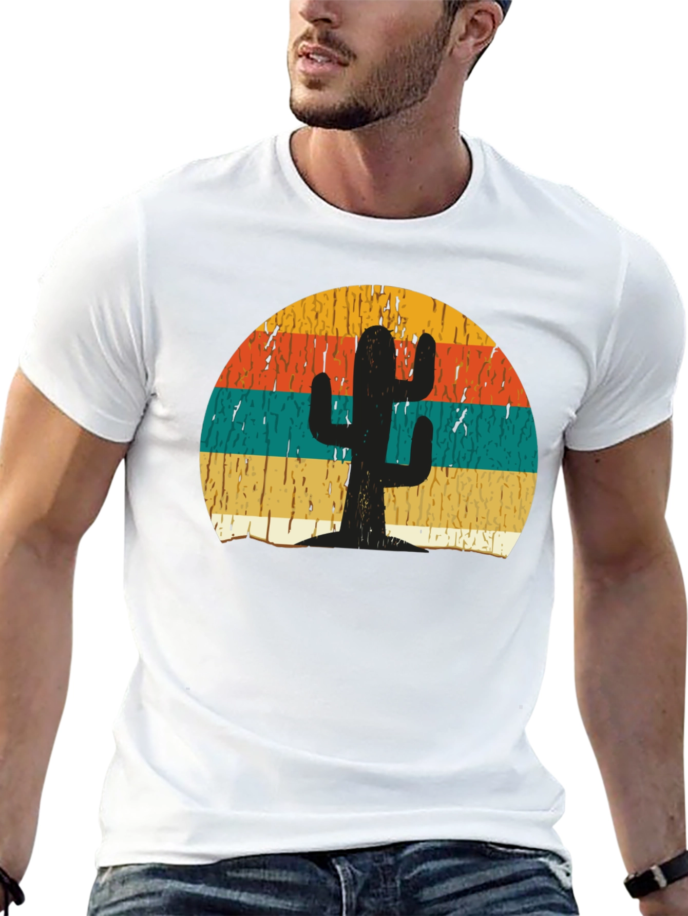 Black Retro Cactus Sunset Graphic T-Shirt view 13
