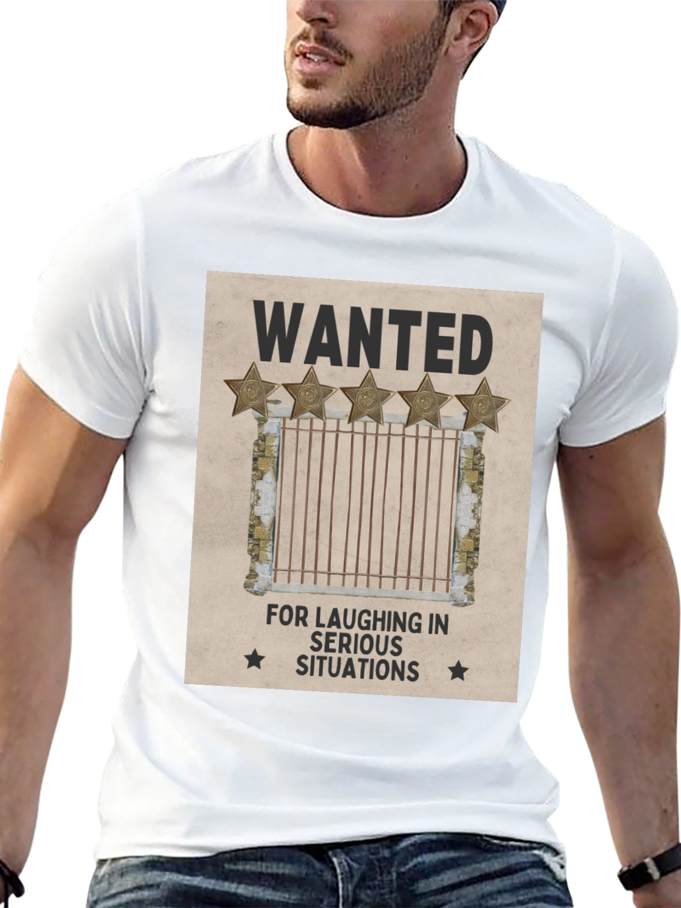 Black Wanted: Laughing in Serious Situations Graphic T-Shirt view 13