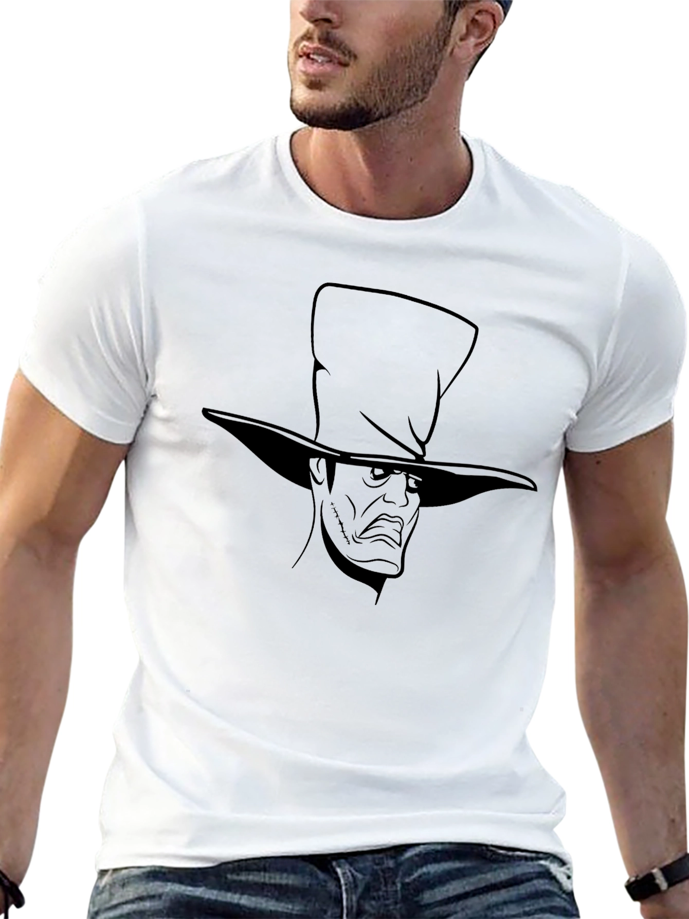 Black Men's Black T-Shirt with Mad Hatter Graphic view 13