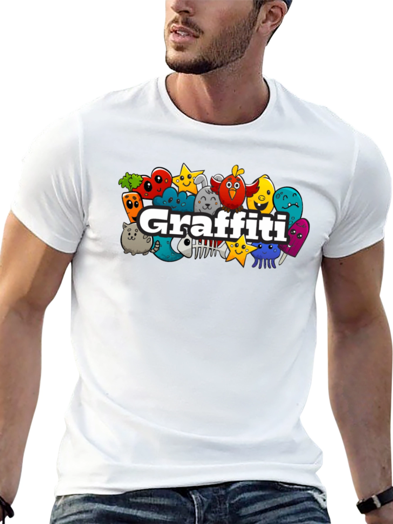 Black Graffiti Cartoon Graphic Black T-Shirt view 13