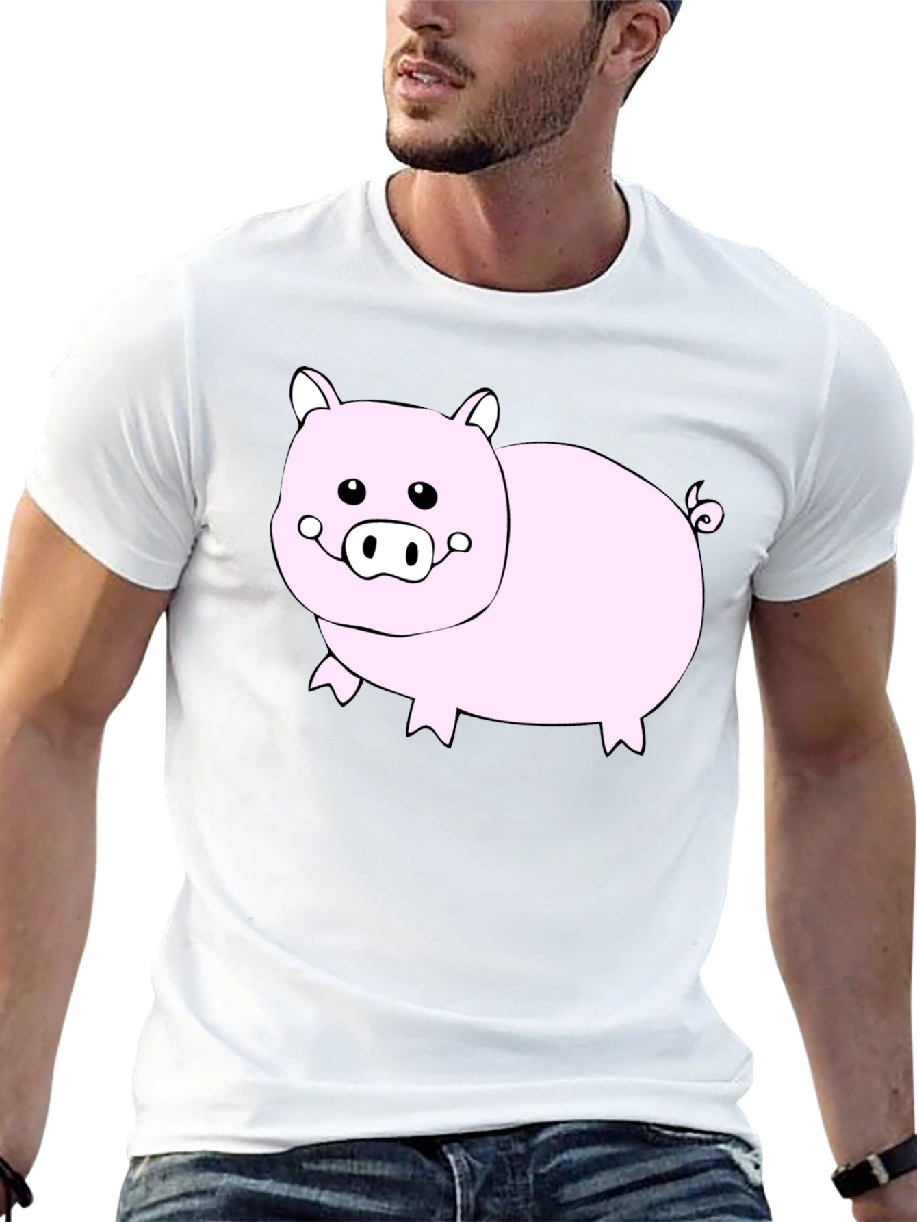 Black Cute Pig Graphic Black T-Shirt - Unisex view 13