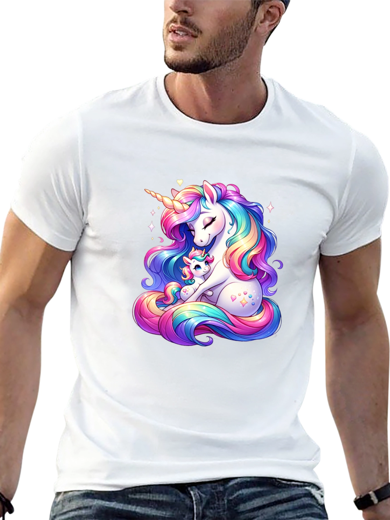 Black Unicorn Mom and Baby Black T-Shirt view 13