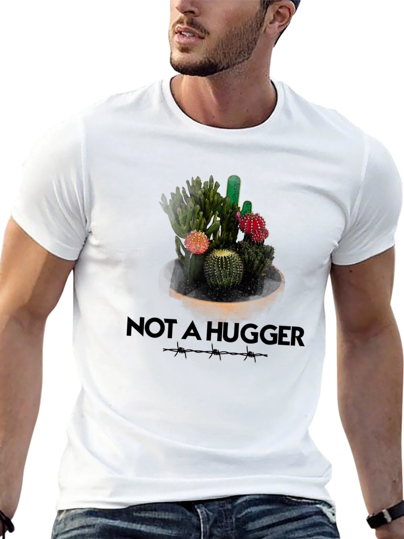 Black Not A Hugger Cactus Graphic T-Shirt view 13