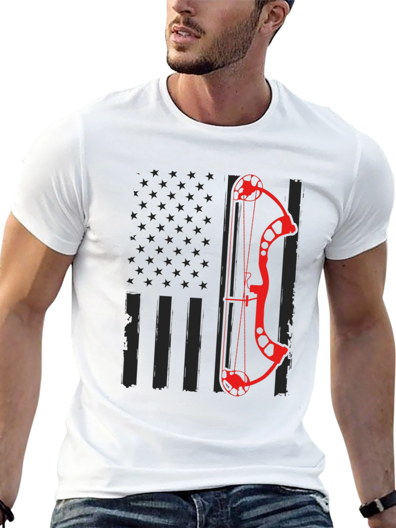 Black Archery Bow American Flag Graphic T-Shirt view 13