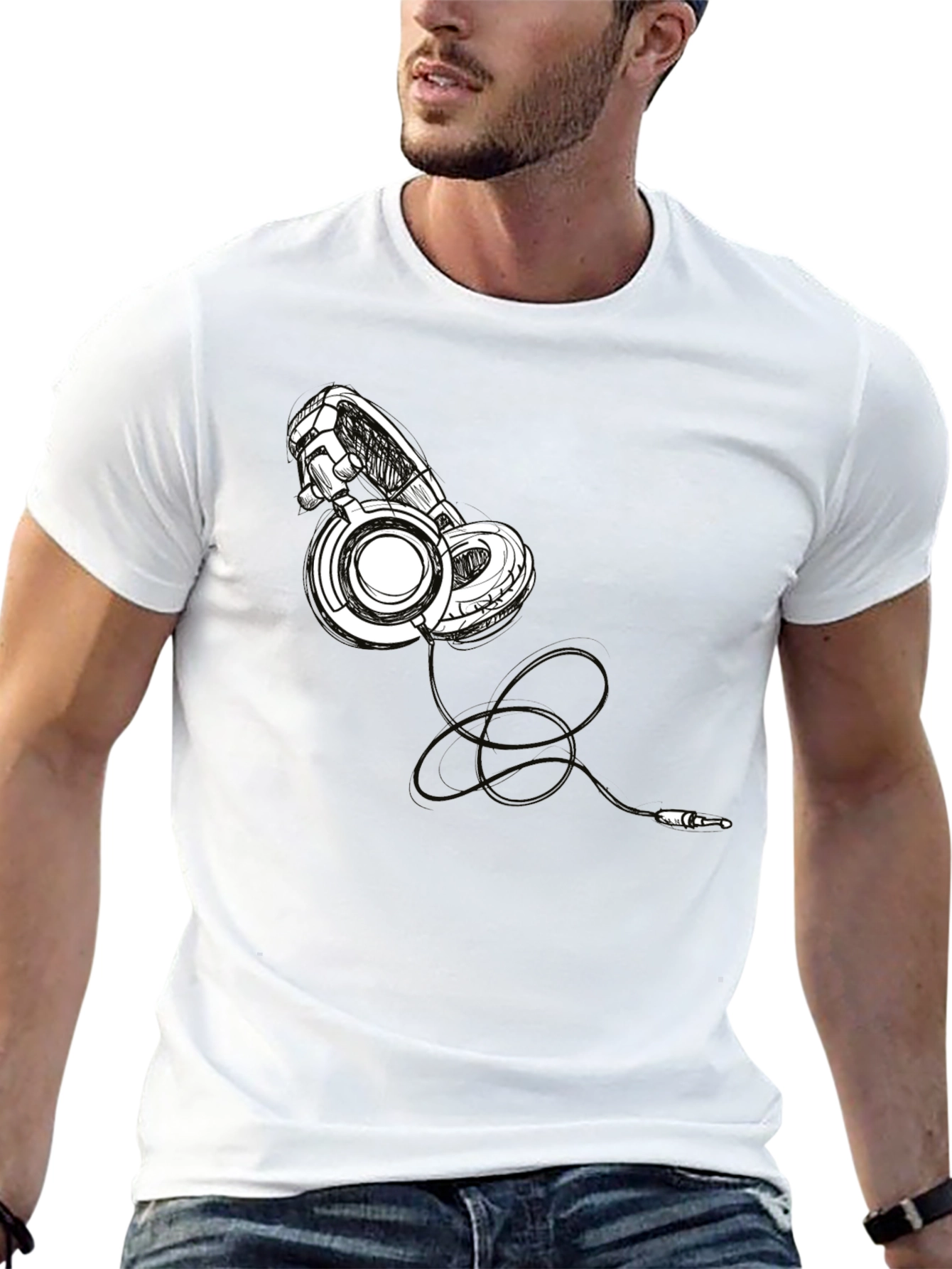 Black Headphone Graphic Tee - Stylish Black T-Shirt view 13
