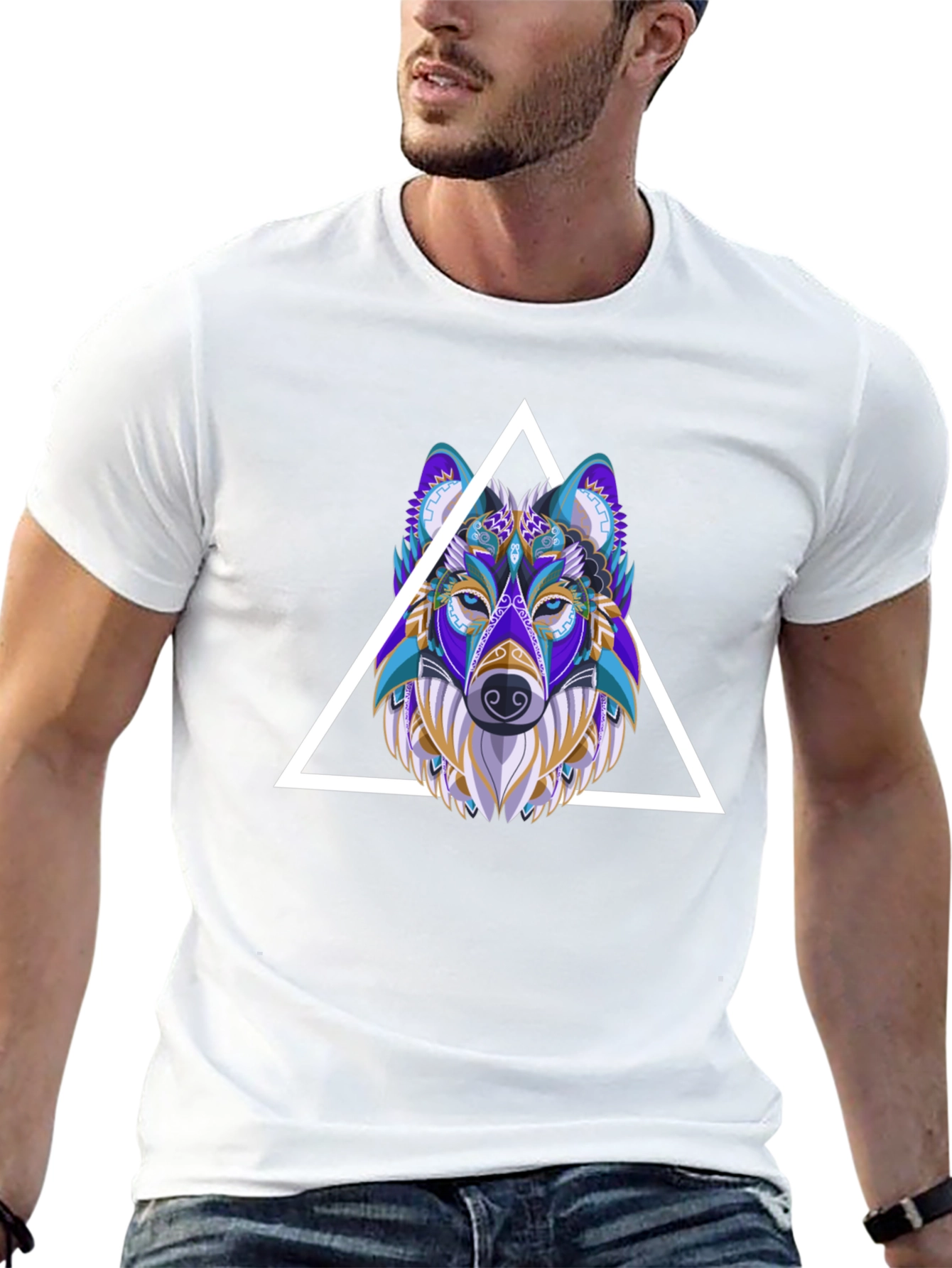 Black Wolf Graphic Tee - Geometric Style Black T-Shirt view 13