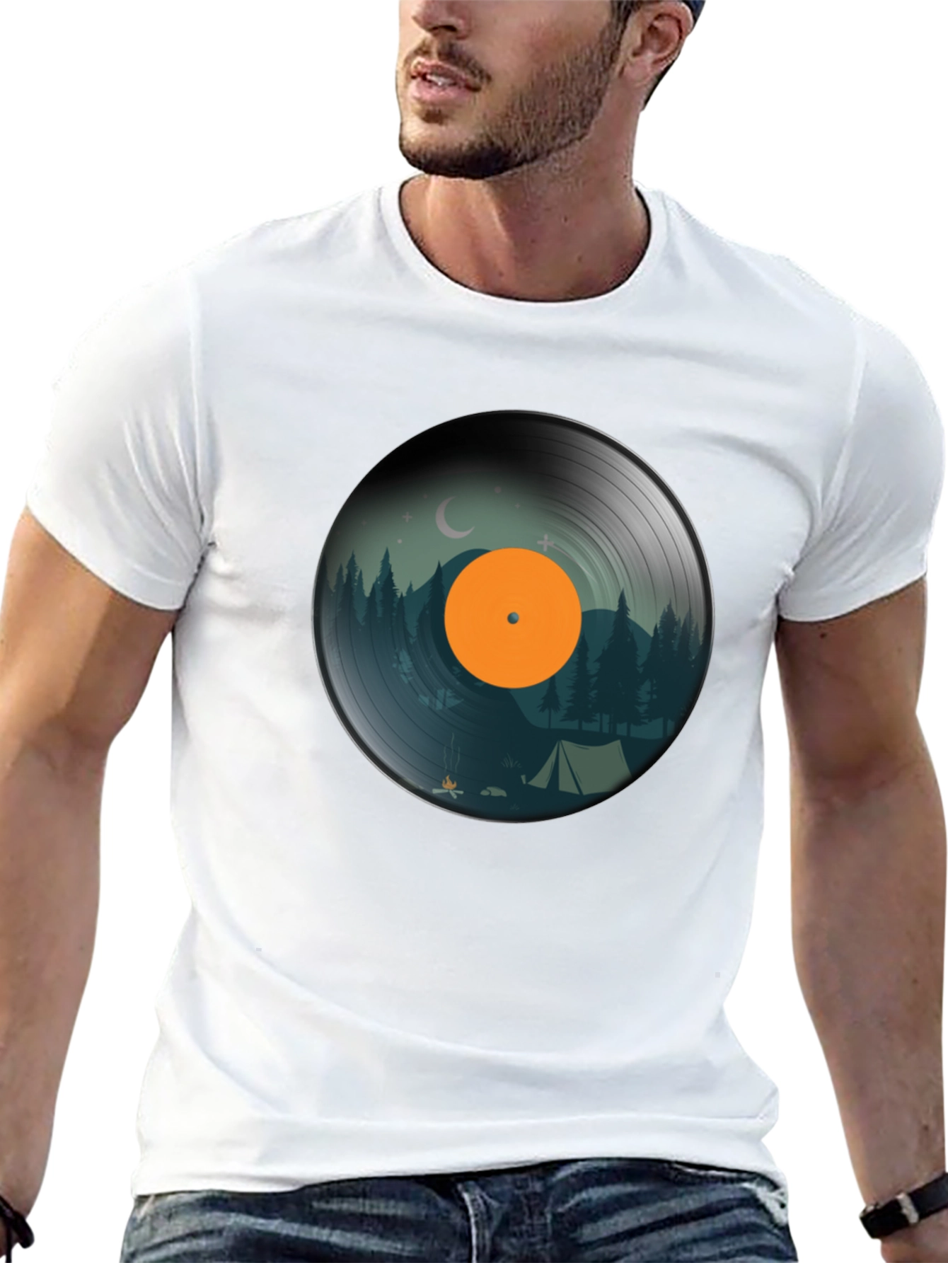 Black Camping Vinyl Record Graphic Tee - Nature Lover Shirt view 13