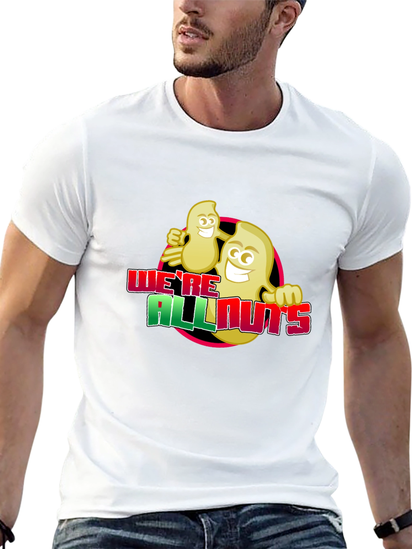 Black We're All Nuts T-Shirt - Funny Cartoon Graphic Tee view 13