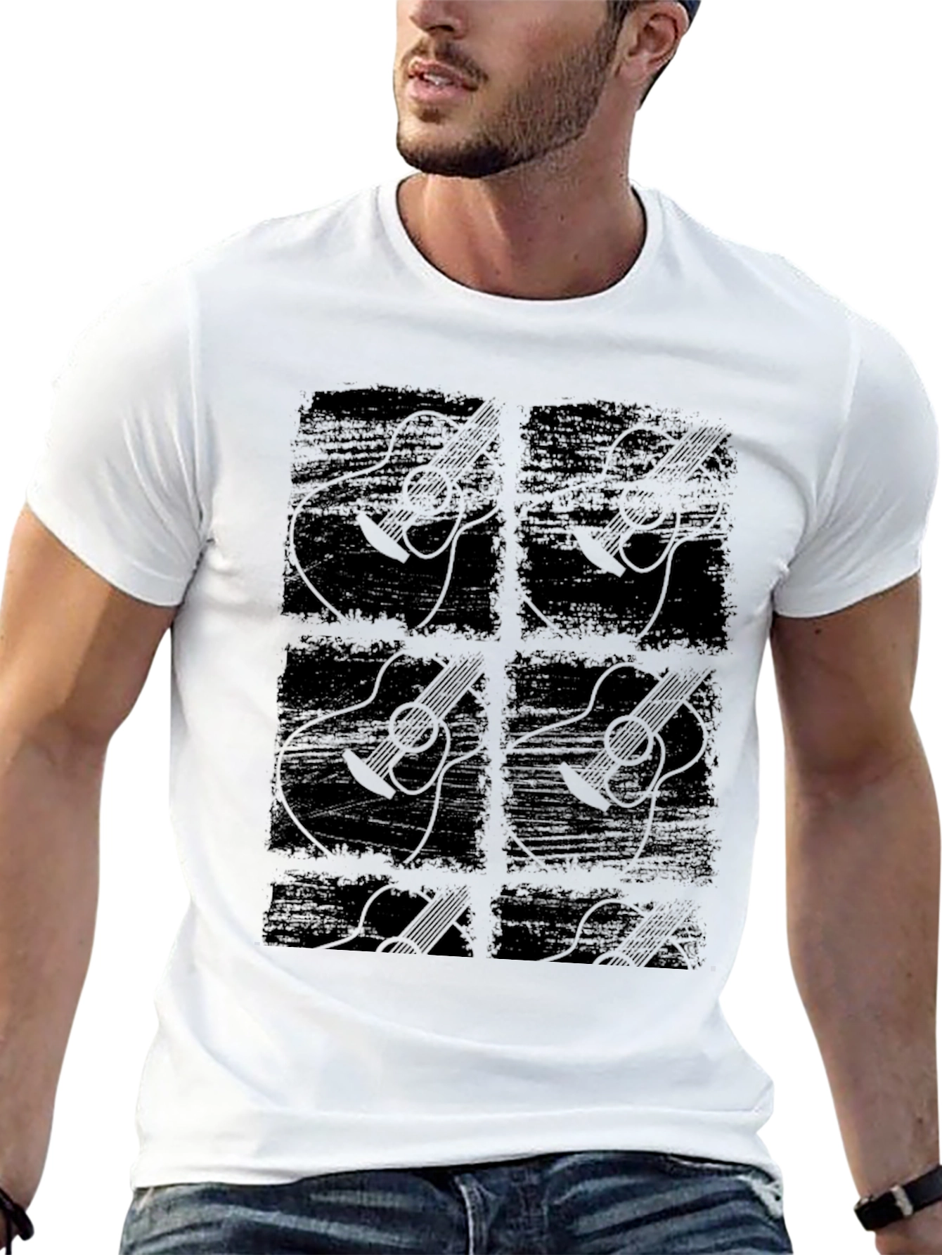 Black Guitar Graphic Print Black T-Shirt view 13