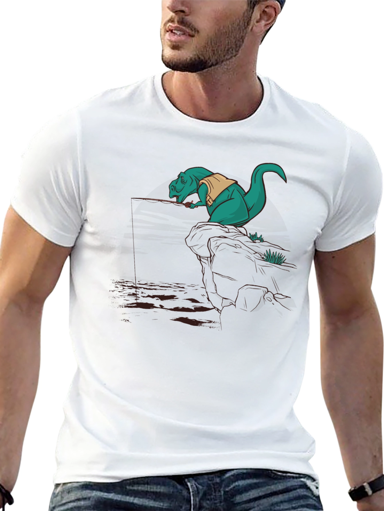 Black Dino Fishing Tee - Black Cotton T-Shirt view 13