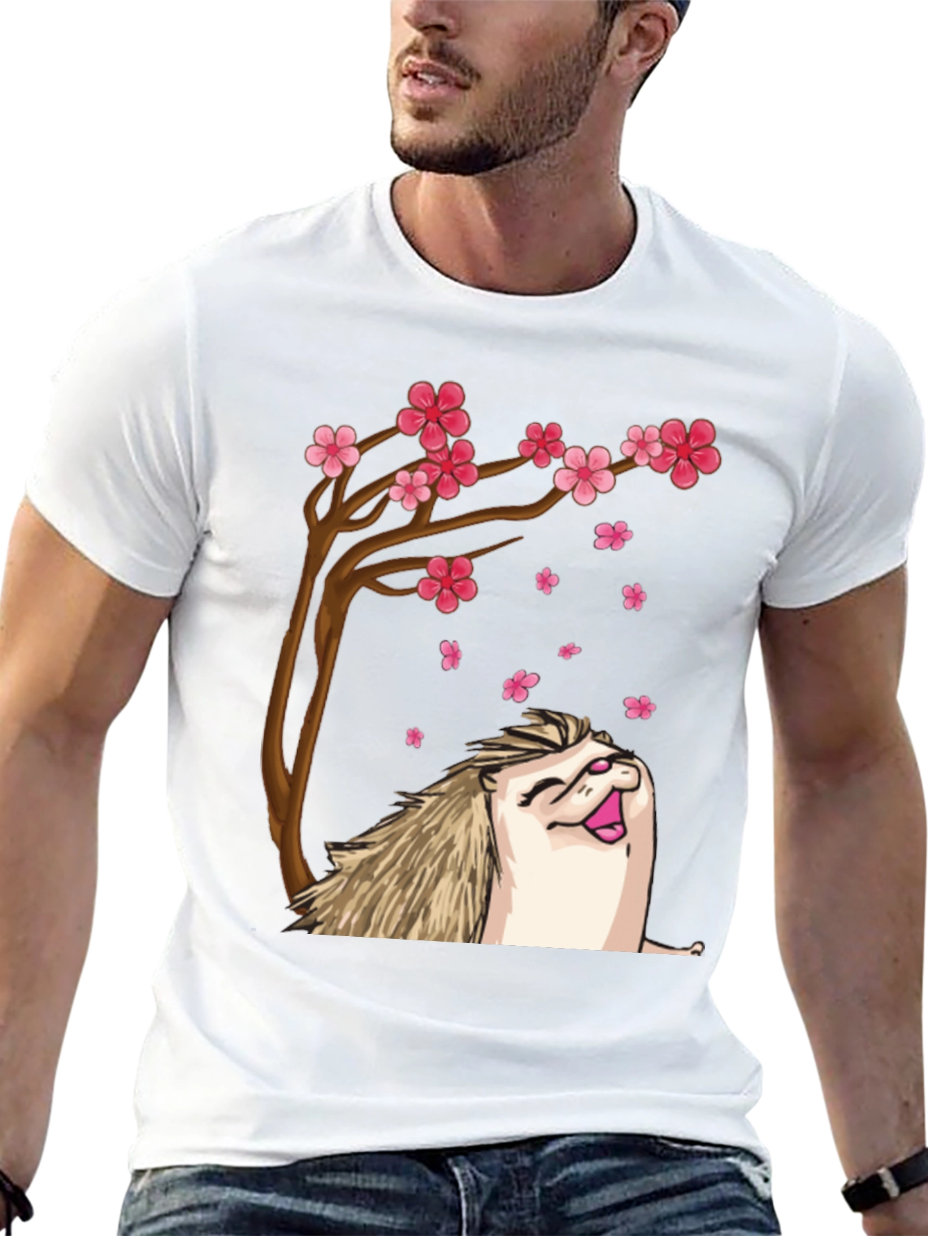 Black Hedgehog Sakura Tree Black T-Shirt view 13