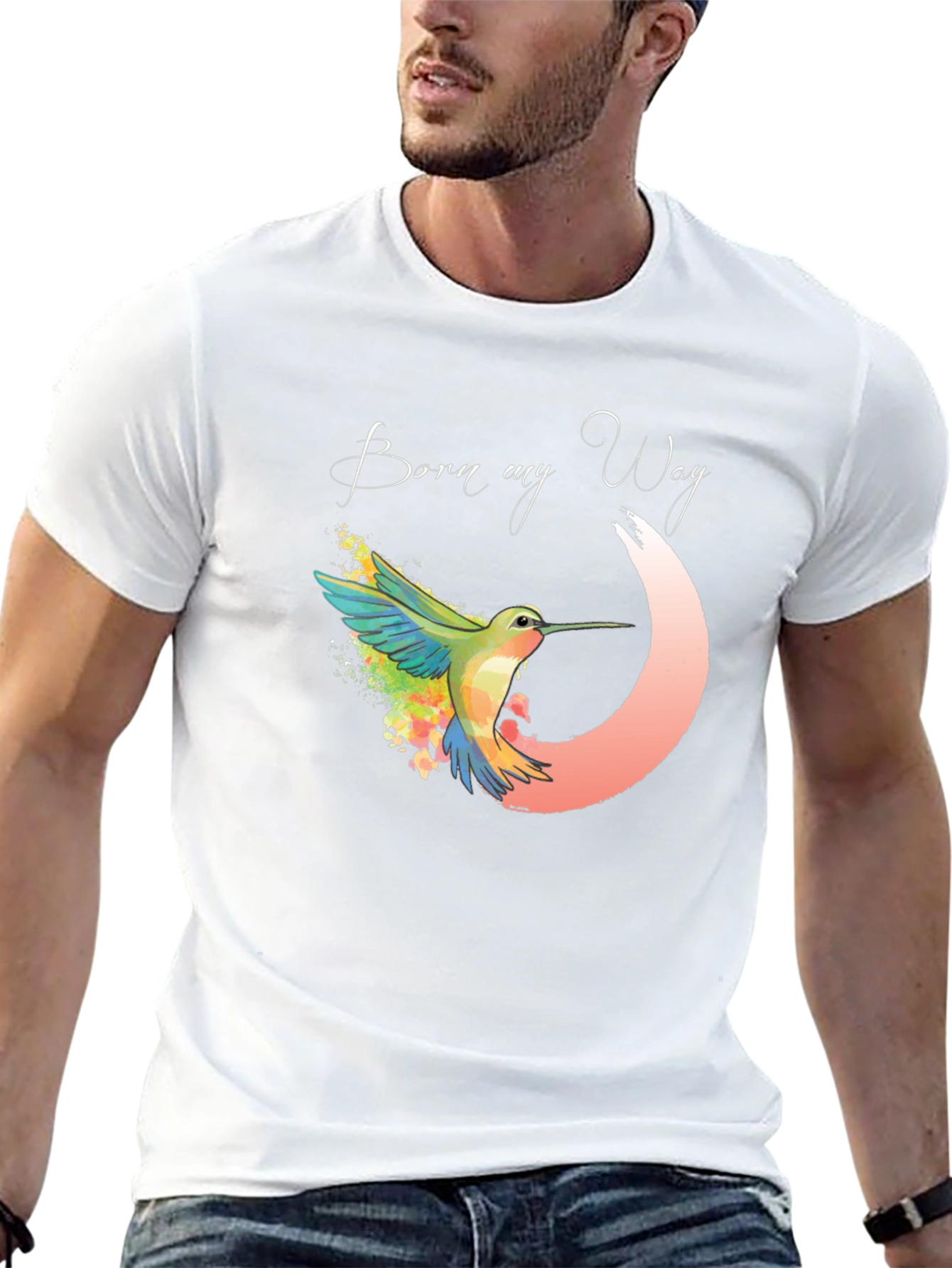 Black Born My Way T-Shirt - Watercolor Hummingbird Tee view 13