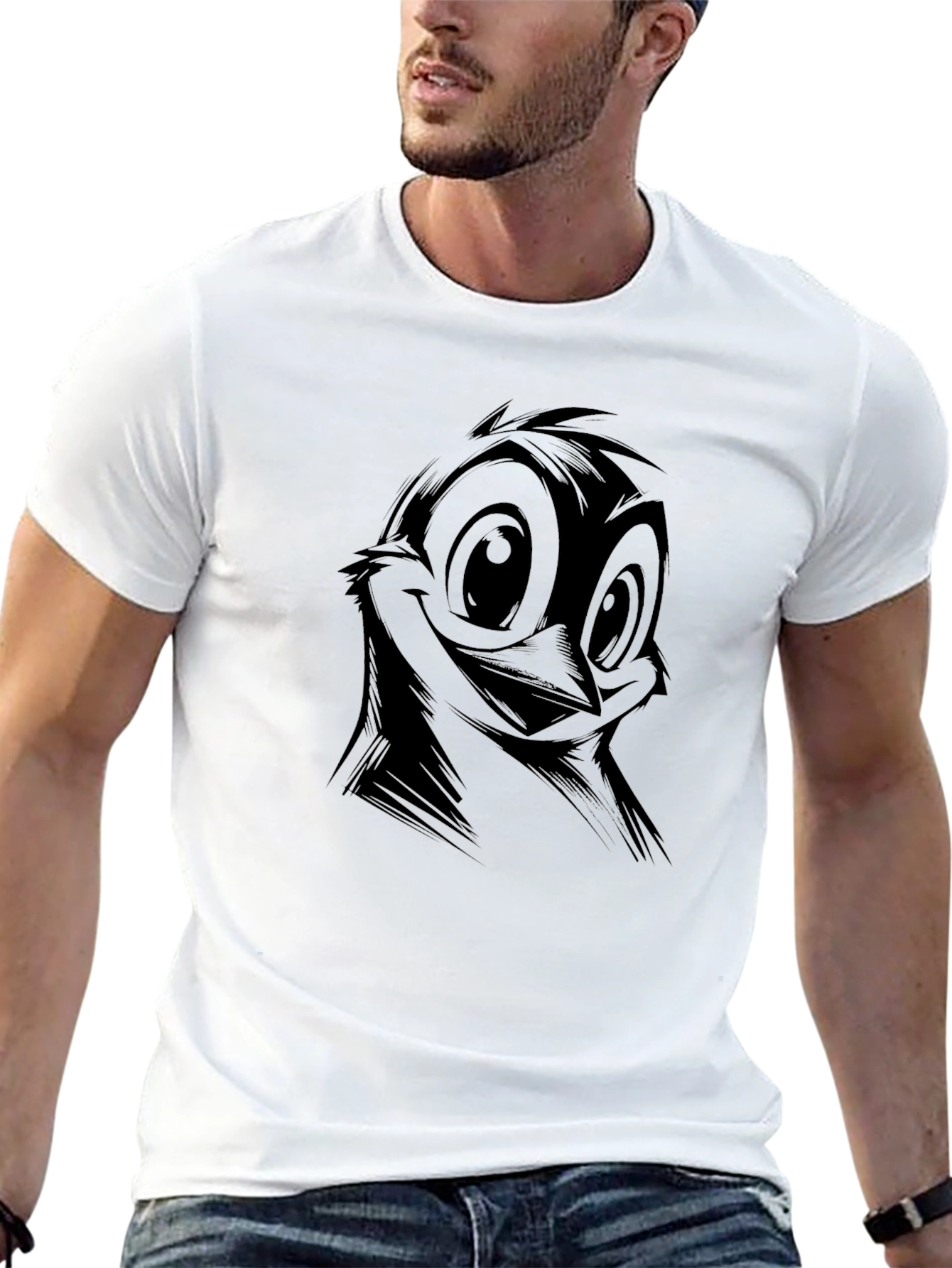 Black Cartoon Bird Graphic Black T-Shirt view 13