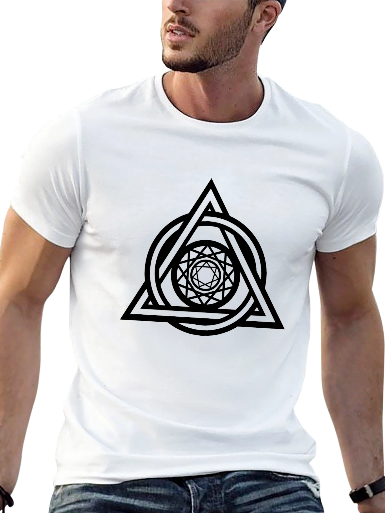 Black Geometric Symbol Black Graphic Tee view 13