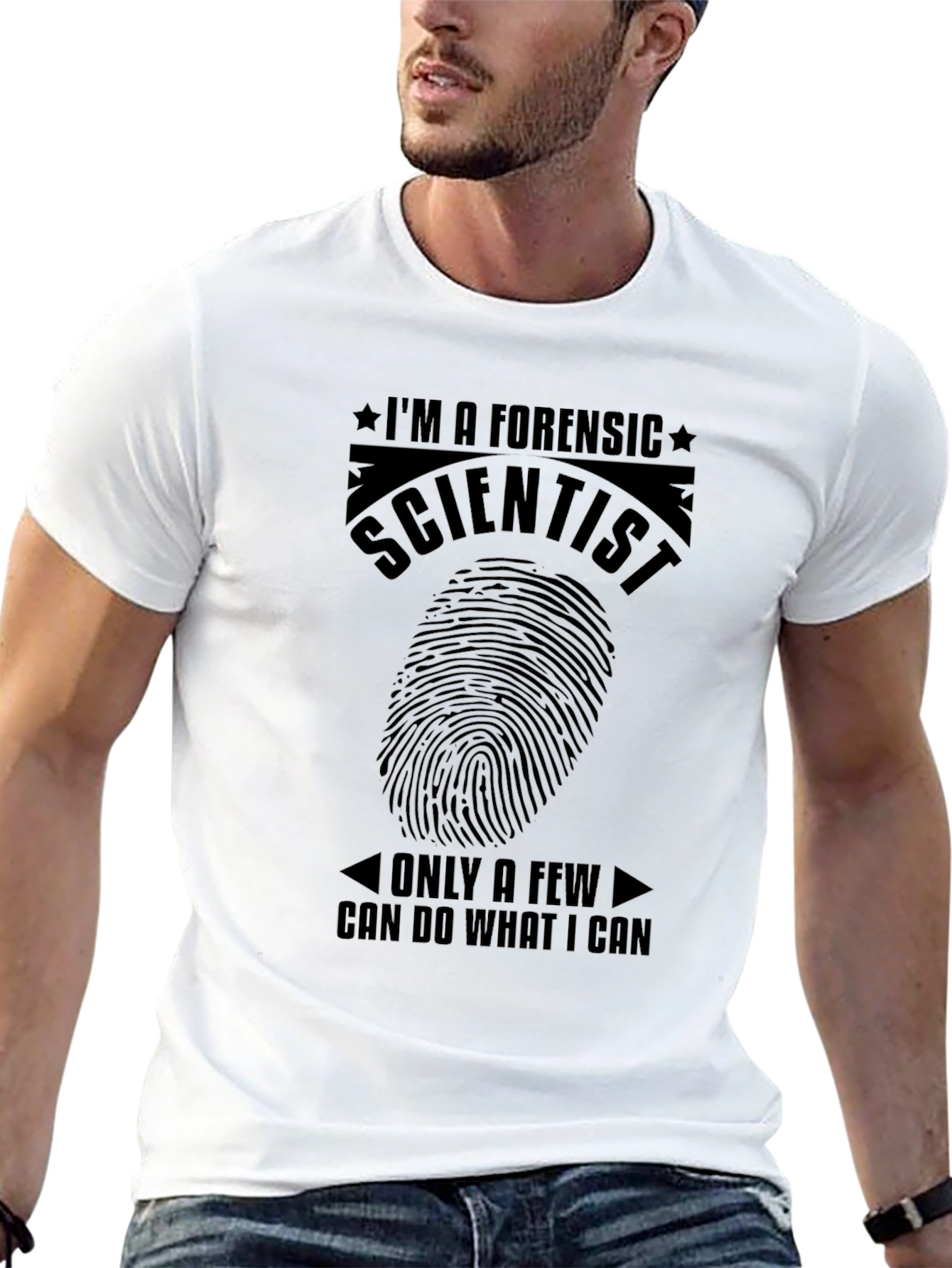 Black Forensic Scientist T-Shirt - Fingerprint Design view 13