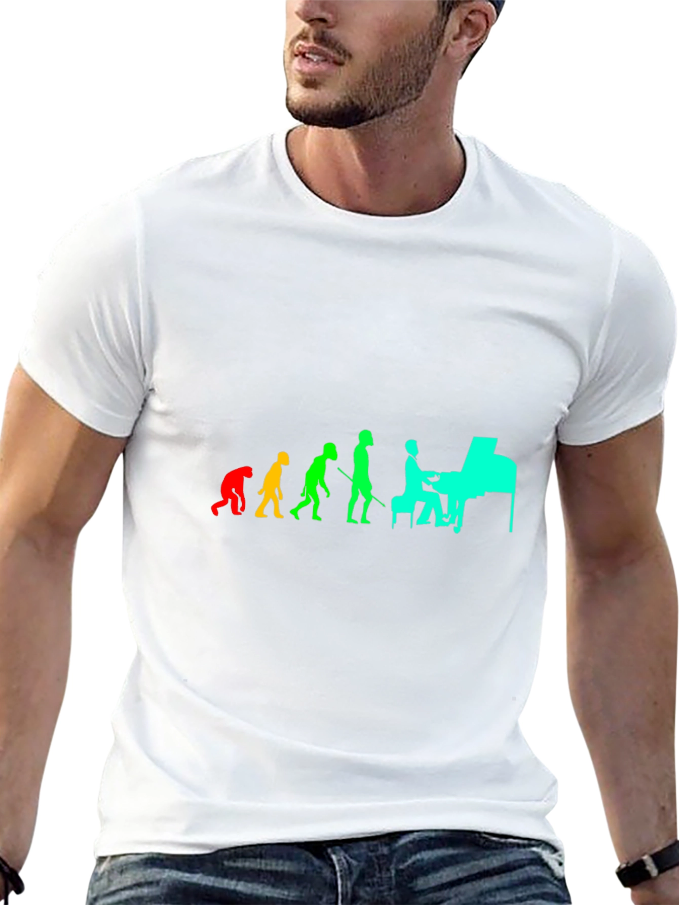 Black Evolution of Piano Player Tee view 13