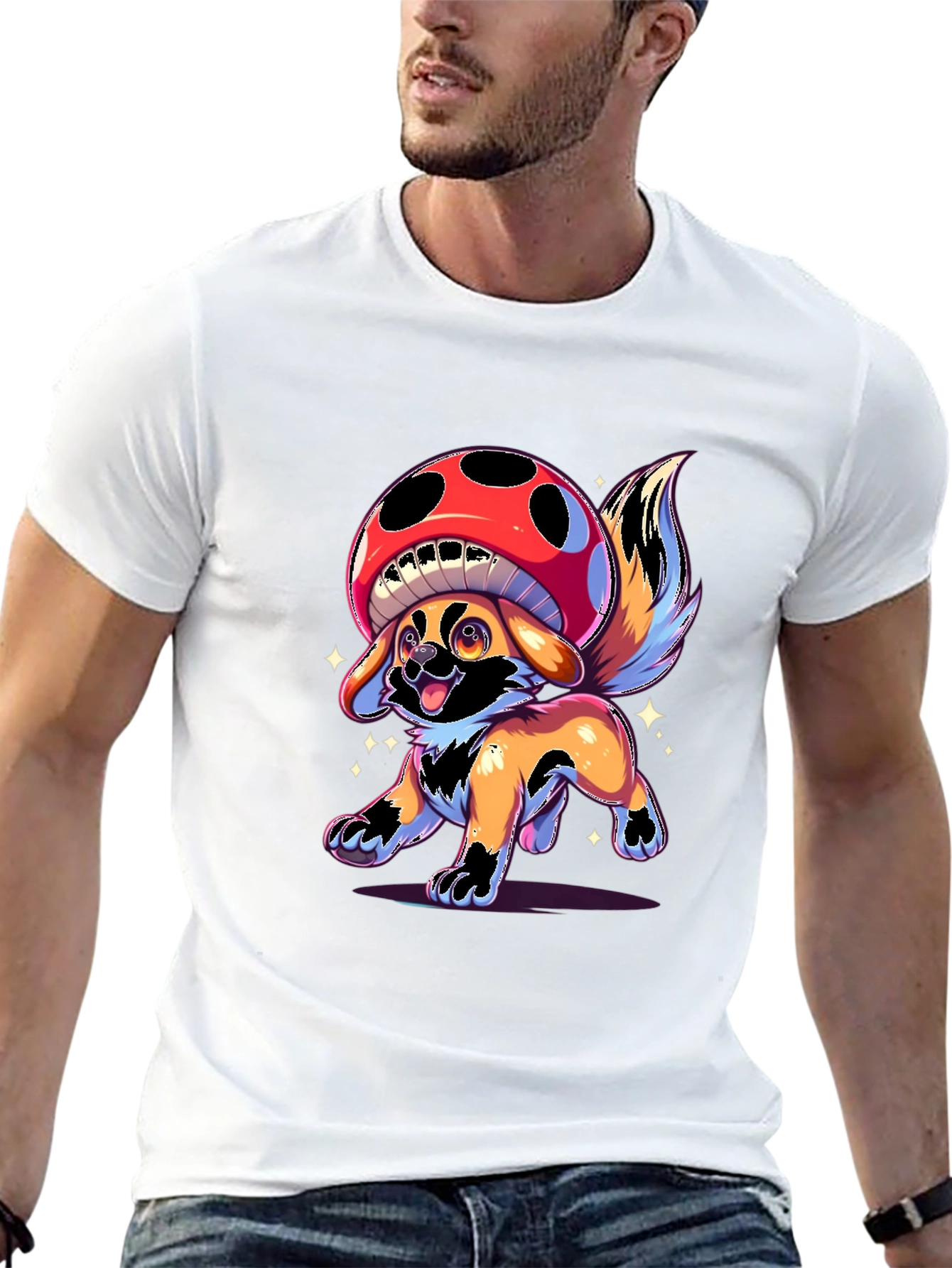 Black Mushroom Dog Graphic T-Shirt - Fun Cartoon Design view 13