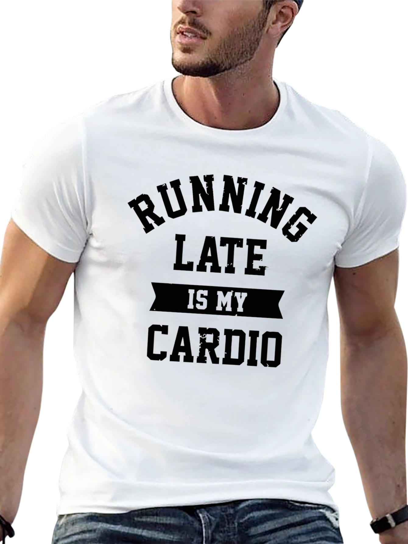Black Running Late is My Cardio Graphic Tee - Men's Black T-Shirt view 13