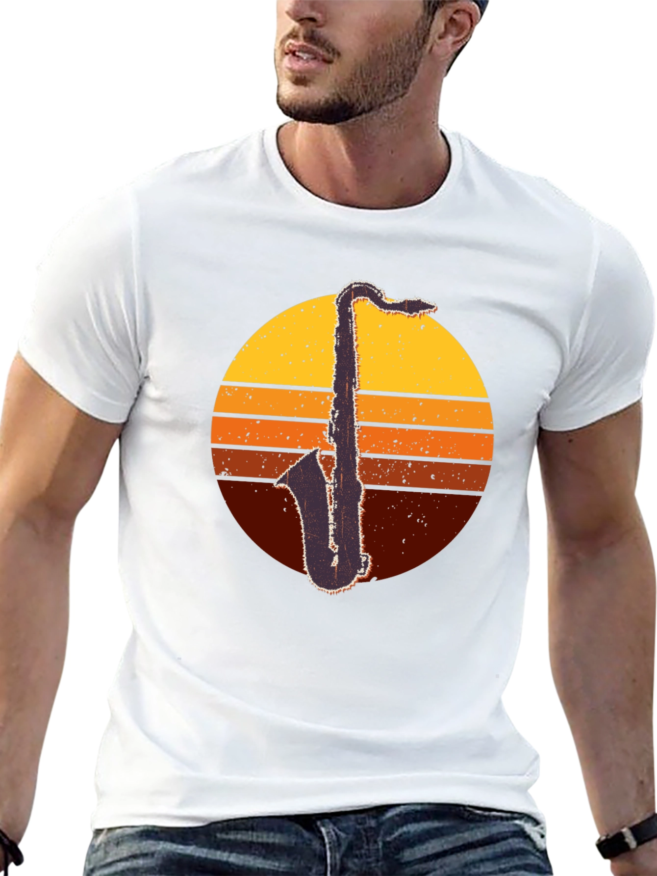 Black Retro Saxophone Sunset T-Shirt - Classic Cool view 13