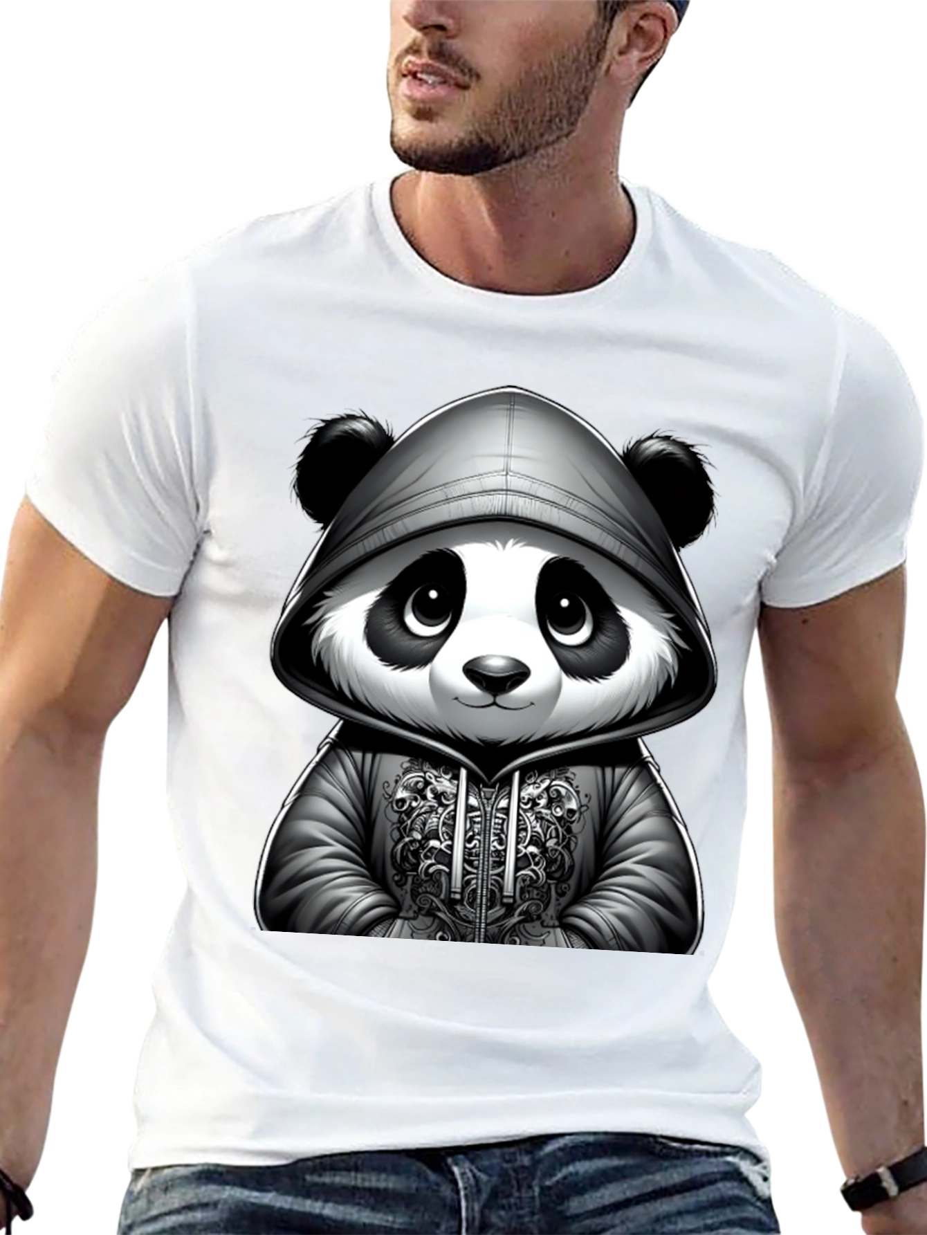 Black Cool Panda Hoodie T-Shirt view 13