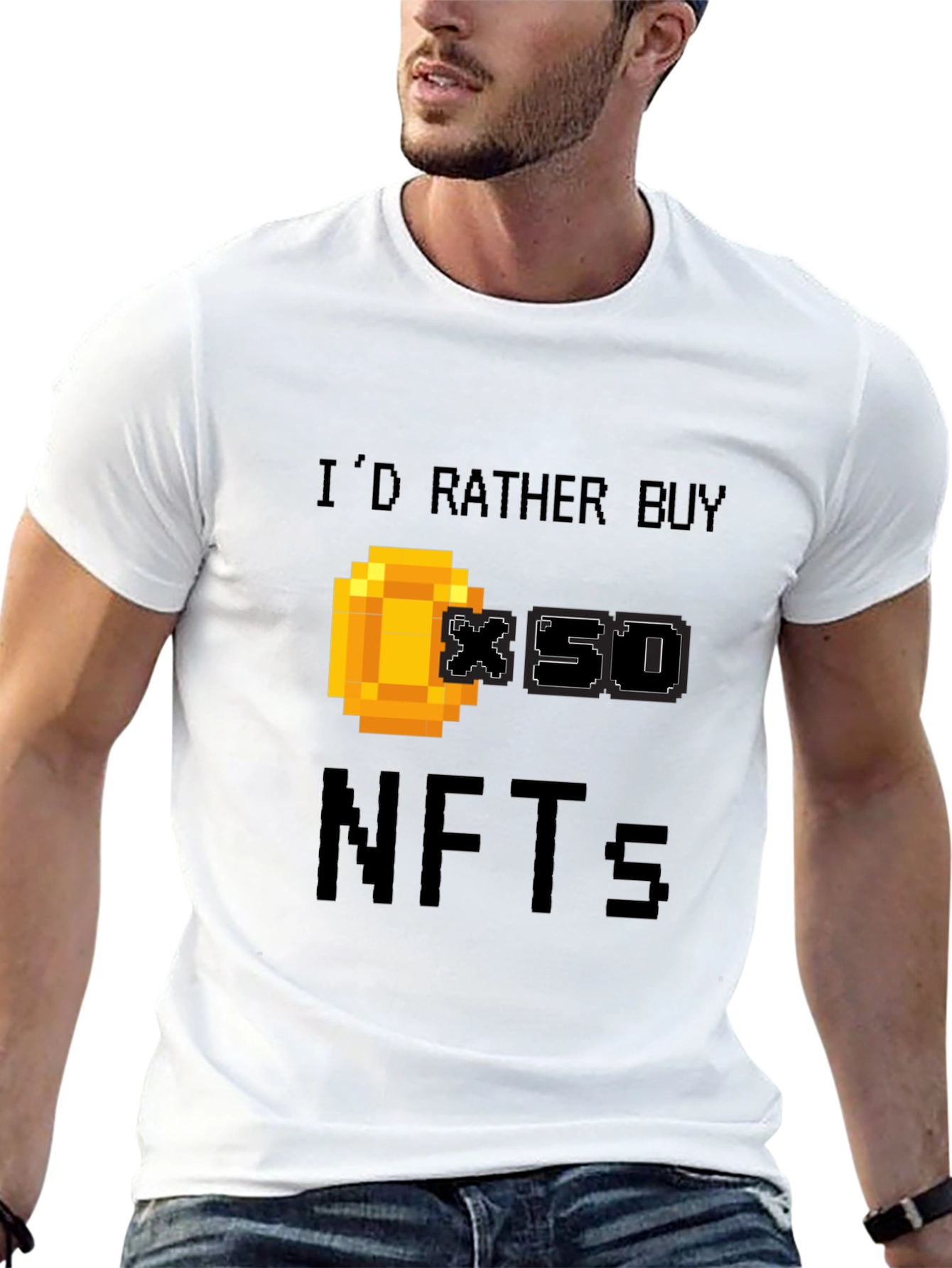 Black I'd Rather Buy x50 NFTs Funny Gamer T-Shirt view 13