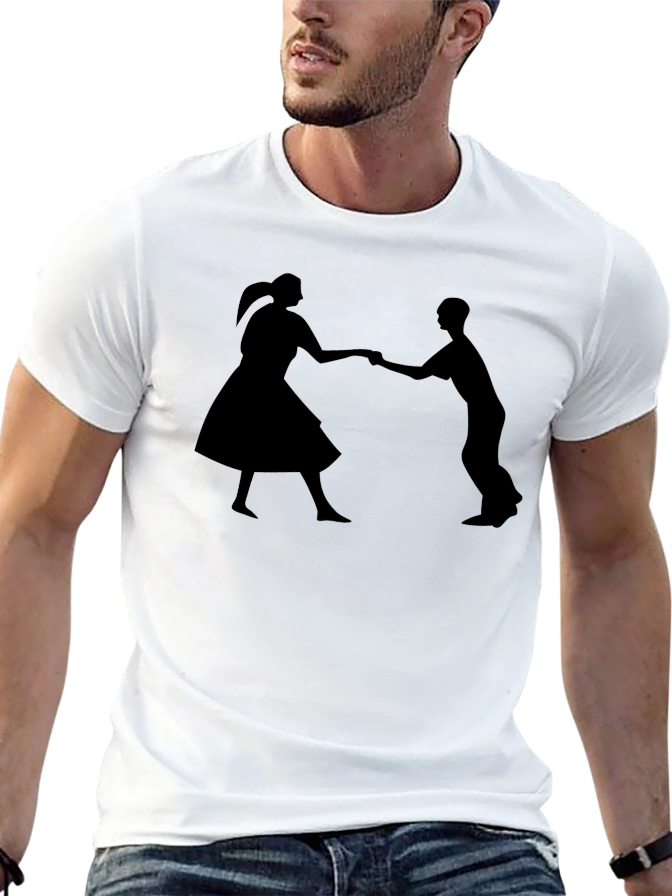 Black Swing Dance Silhouette Black T-Shirt view 13