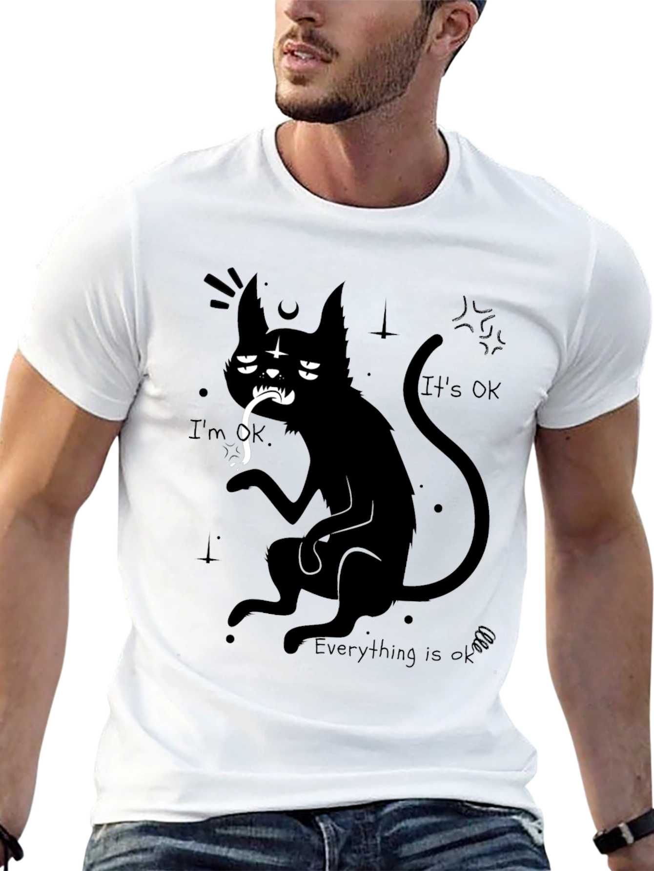 Black Gothic Cat Graphic Tee - I'm OK, Everything is OK view 13