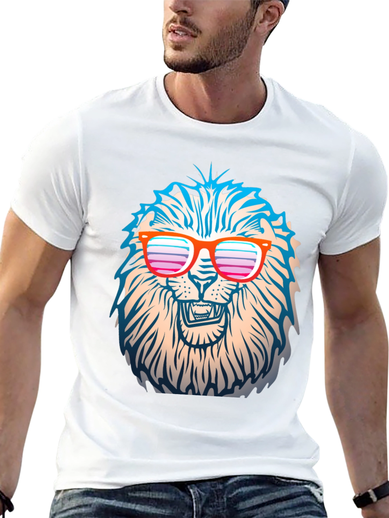 Black Cool Lion T-Shirt with Retro Sunglasses view 13