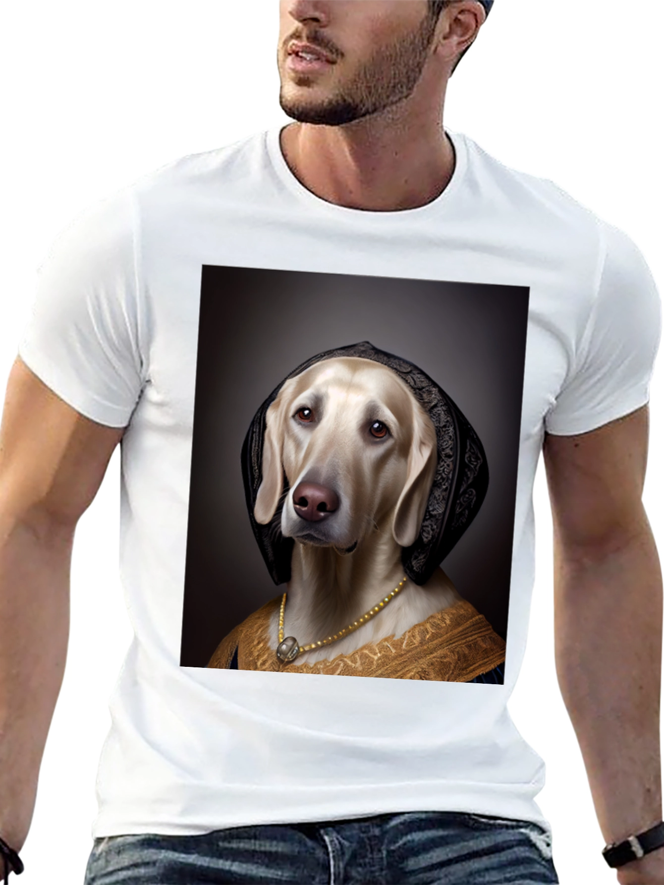Black Renaissance Dog Portrait T-Shirt - Unique Art Tee view 13