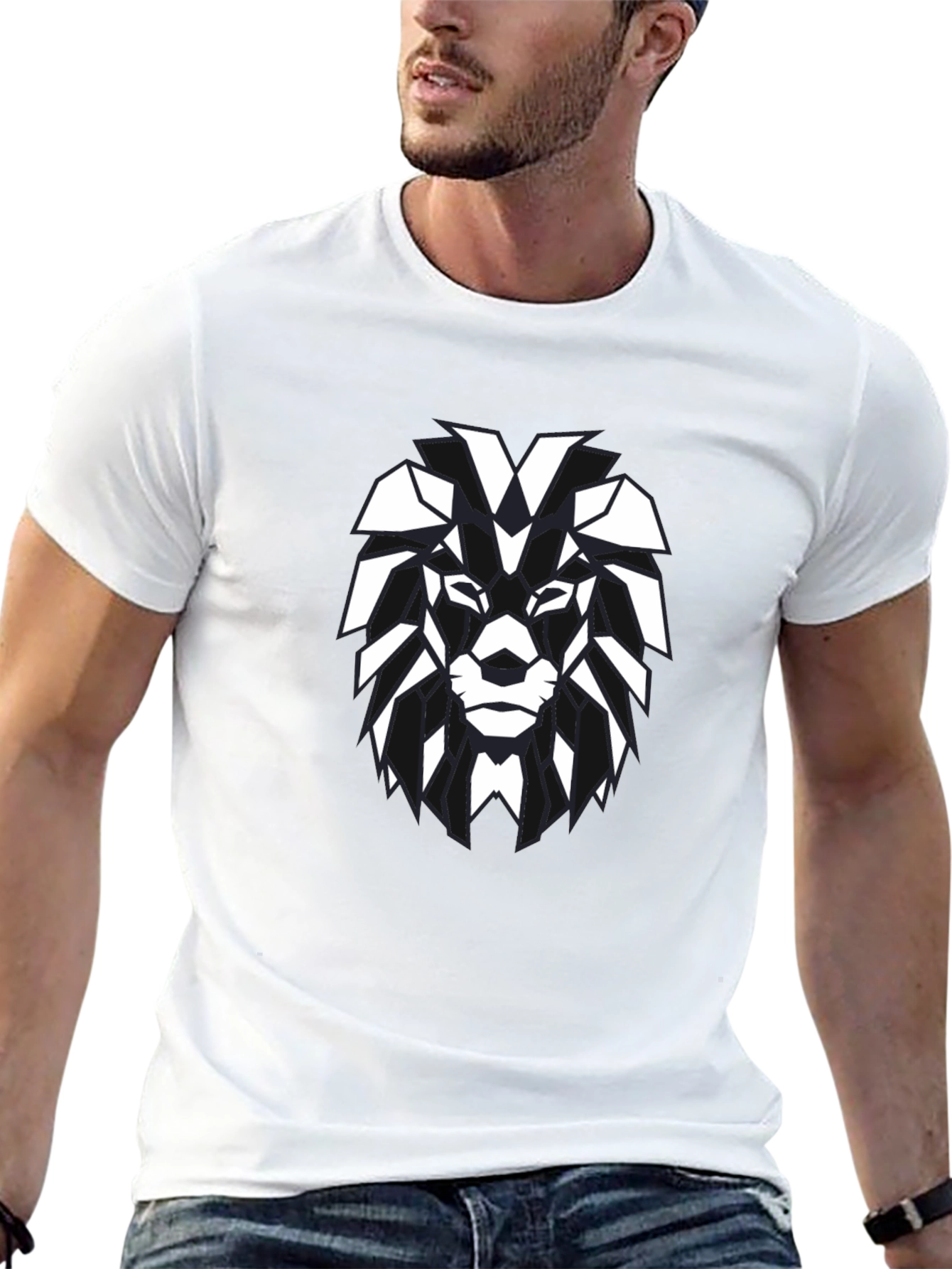 Black Geometric Lion Graphic Black T-Shirt view 13