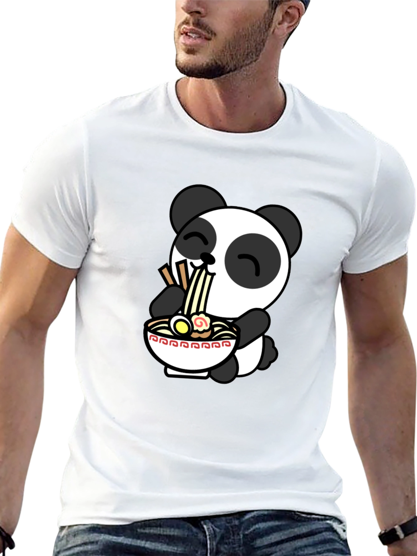 Cute Panda Ramen T-Shirt - Black - 13