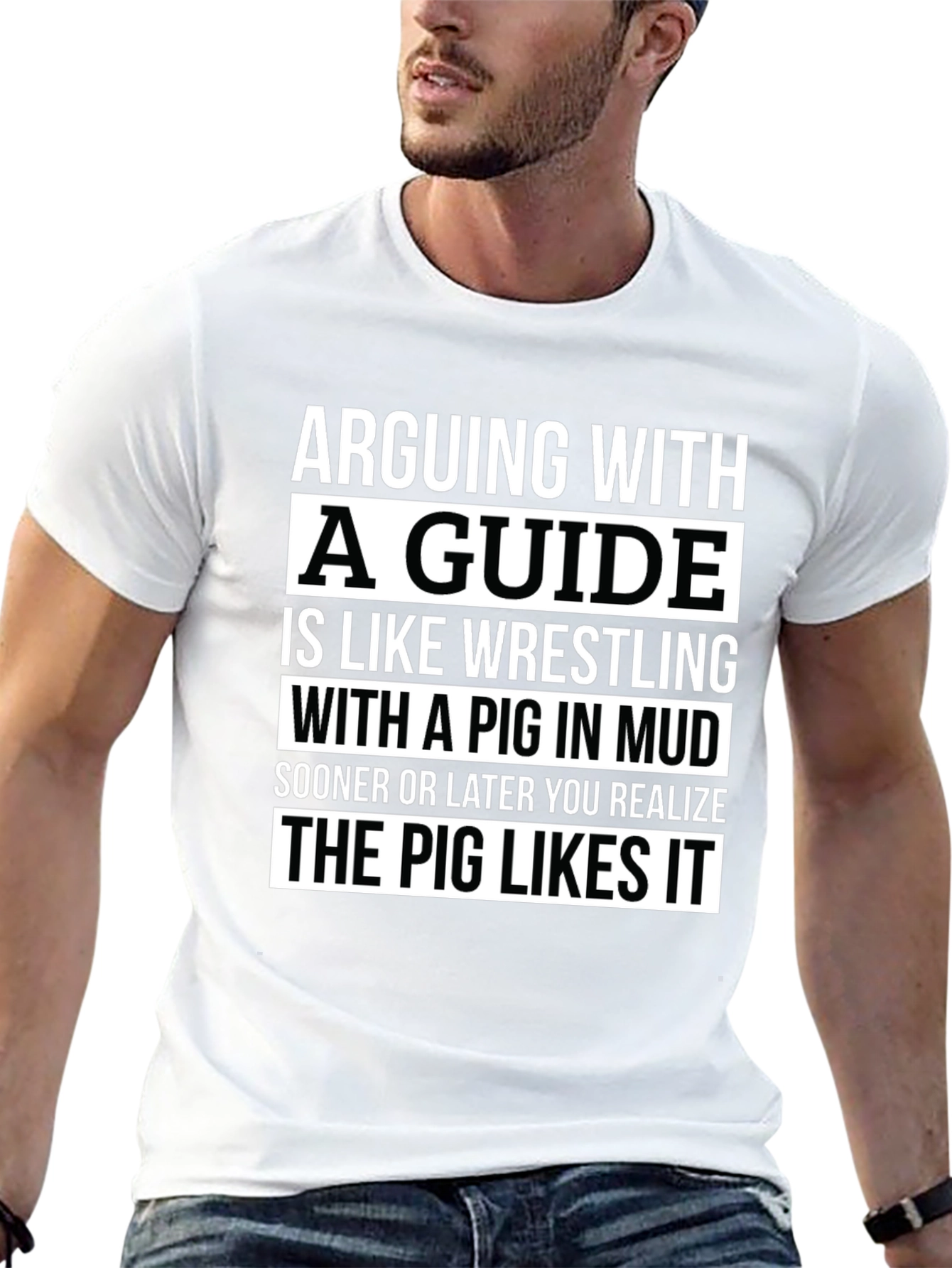 Black Arguing With a Guide Pig in Mud Black T-Shirt view 13