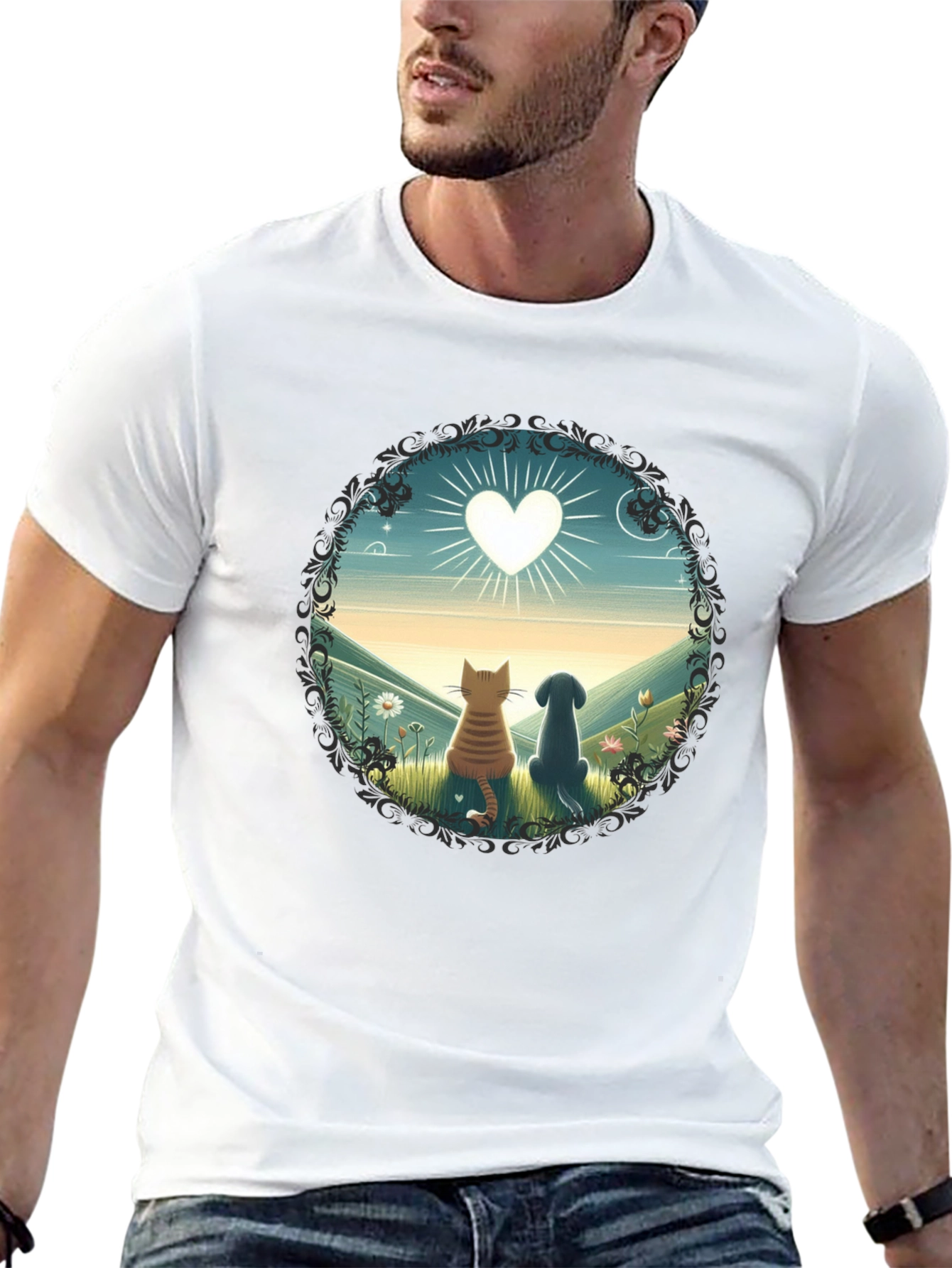 Black Cat & Dog Love T-Shirt view 13