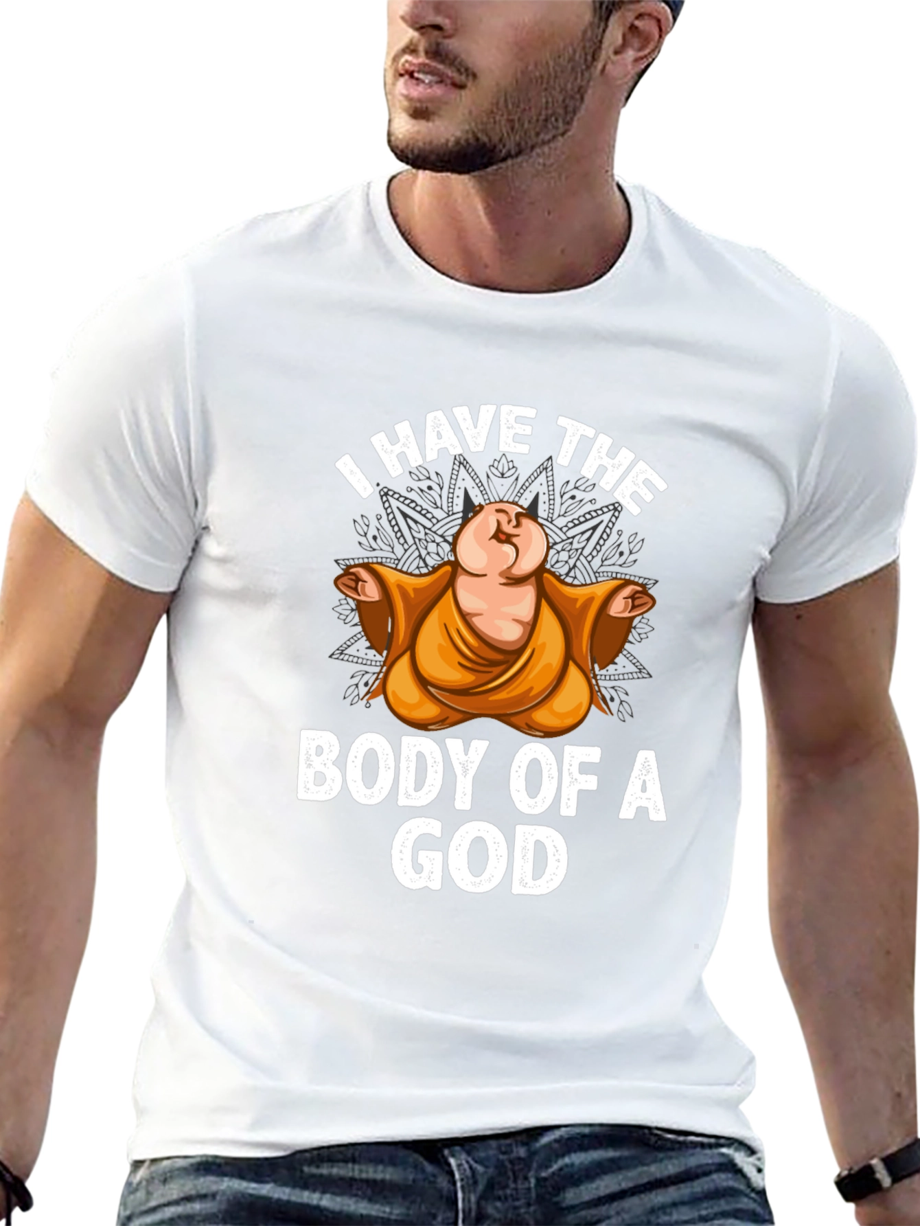 Black I Have The Body Of A God T-Shirt Funny Buddha Graphic Tee view 13