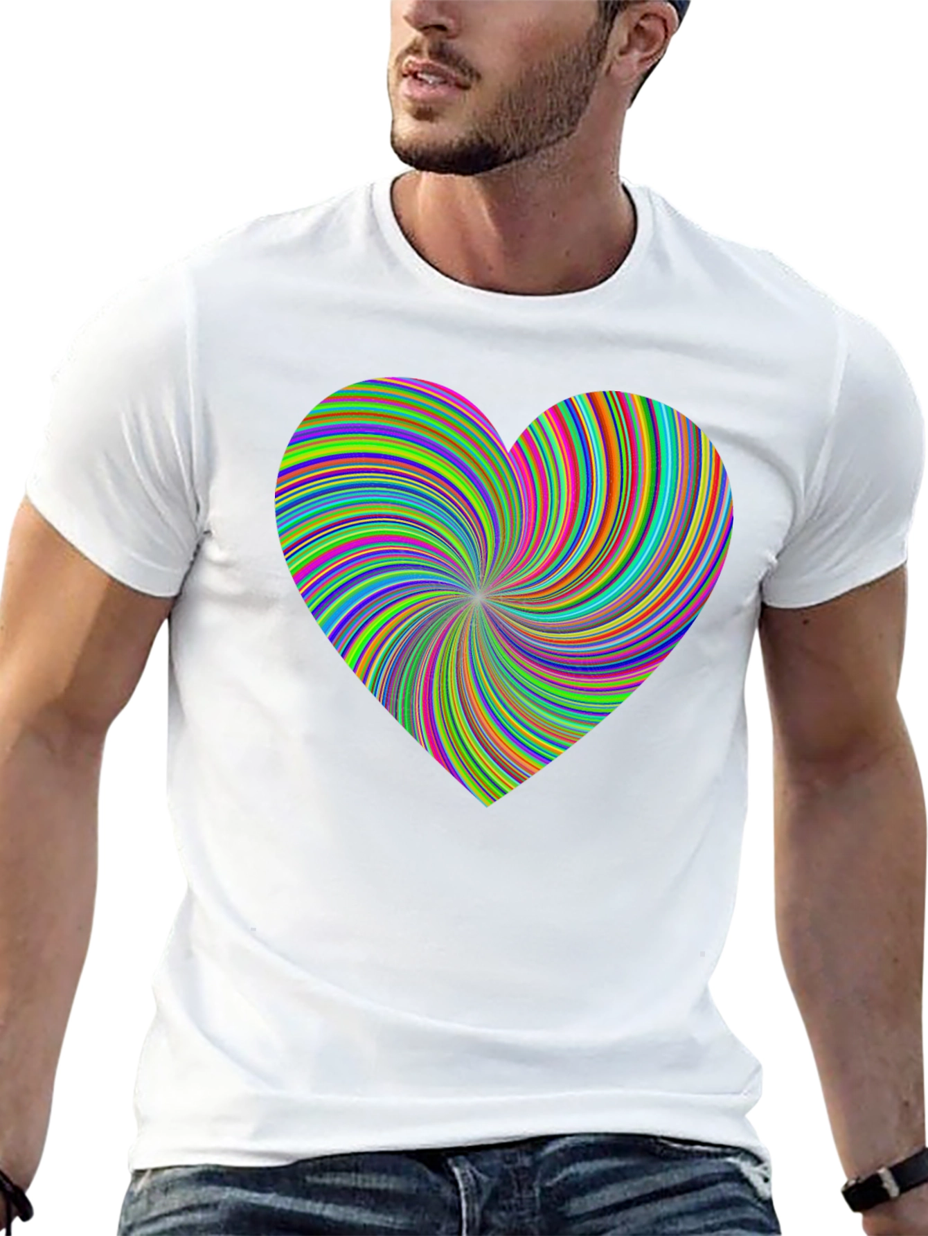 Black Vibrant Swirl Heart Black T-Shirt - Modern Artistic Tee view 13