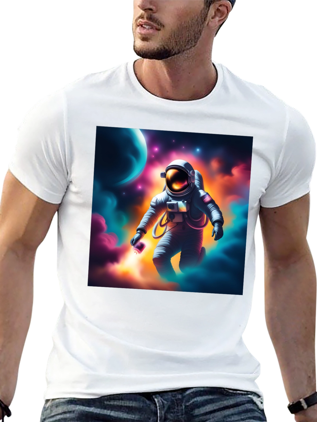 Black Astronaut in Space Graphic T-Shirt view 13