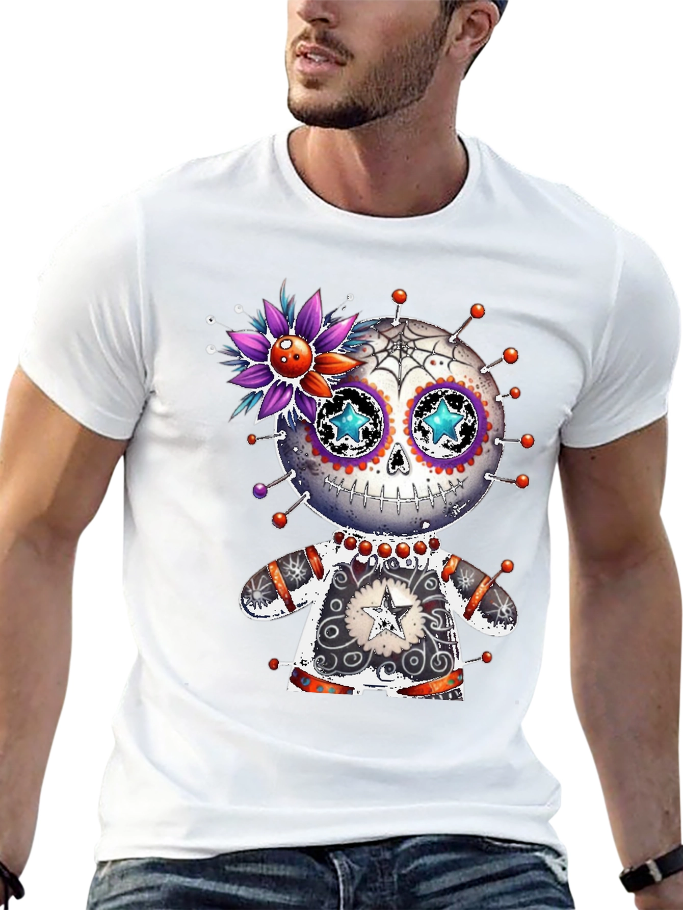 Black Sugar Skull Voodoo Doll T-Shirt view 13
