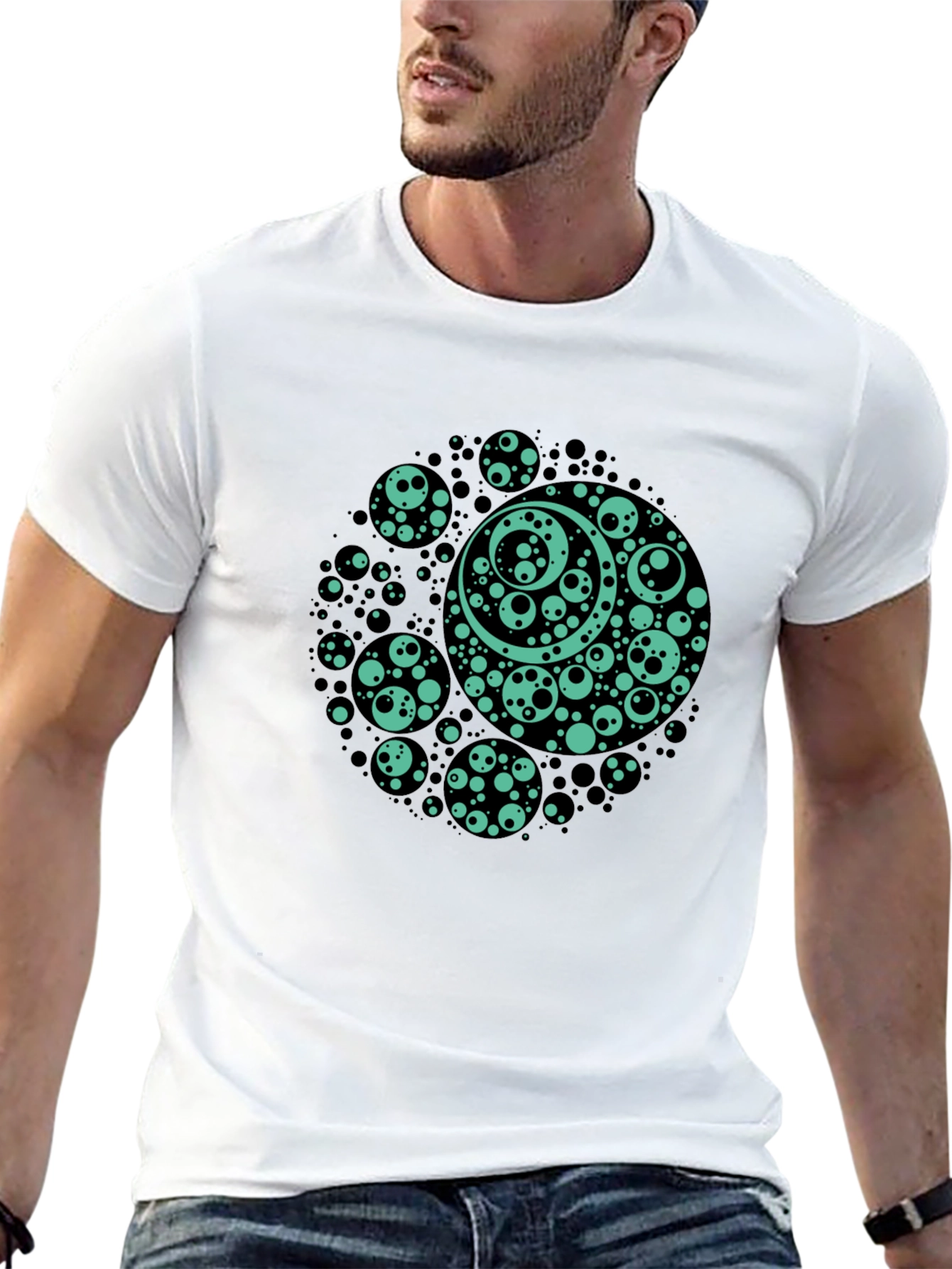 Black Abstract Circles Graphic Tee - Men's Black T-Shirt view 13