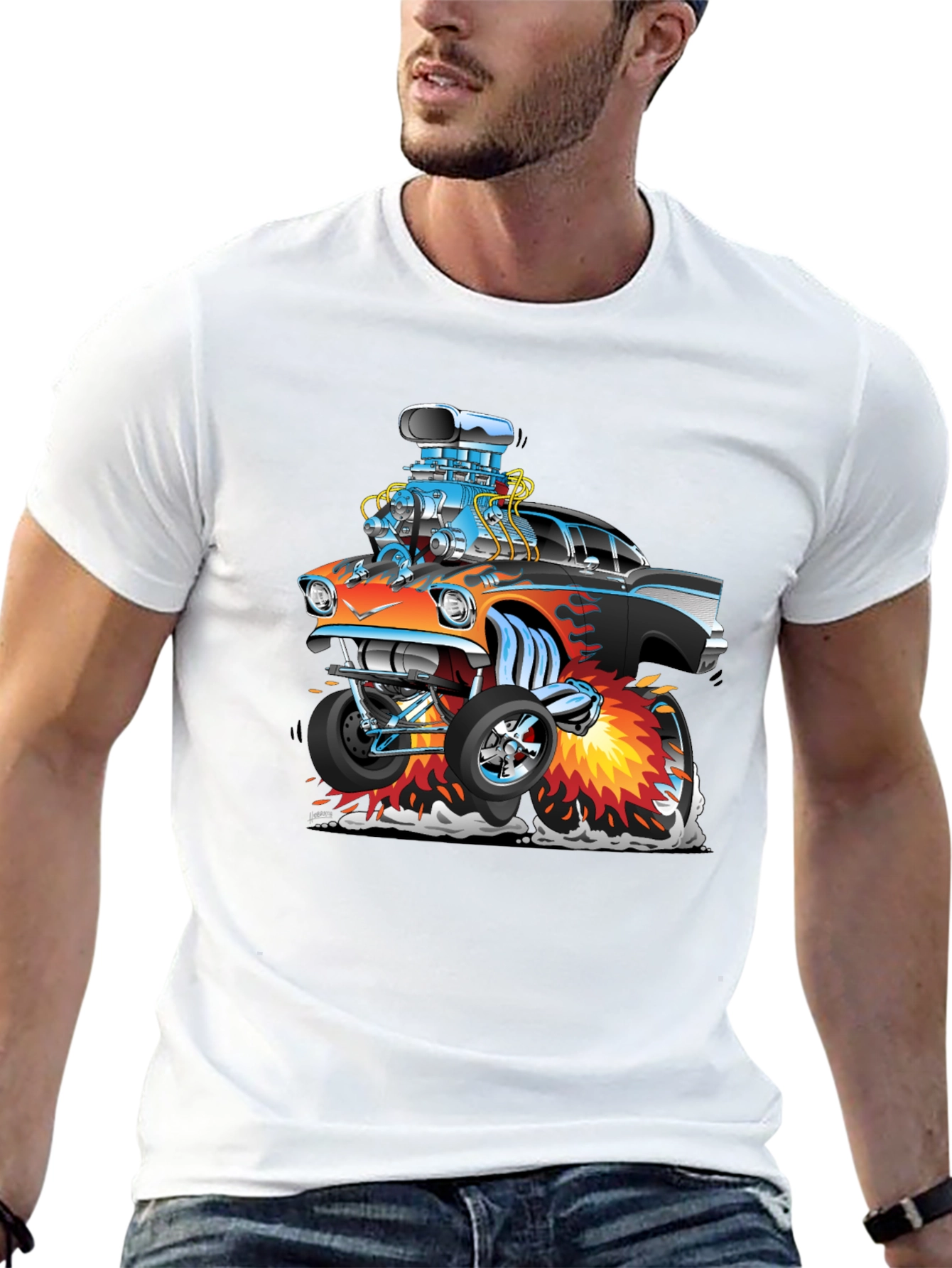 Black Cartoon Hot Rod T-Shirt - Black view 13