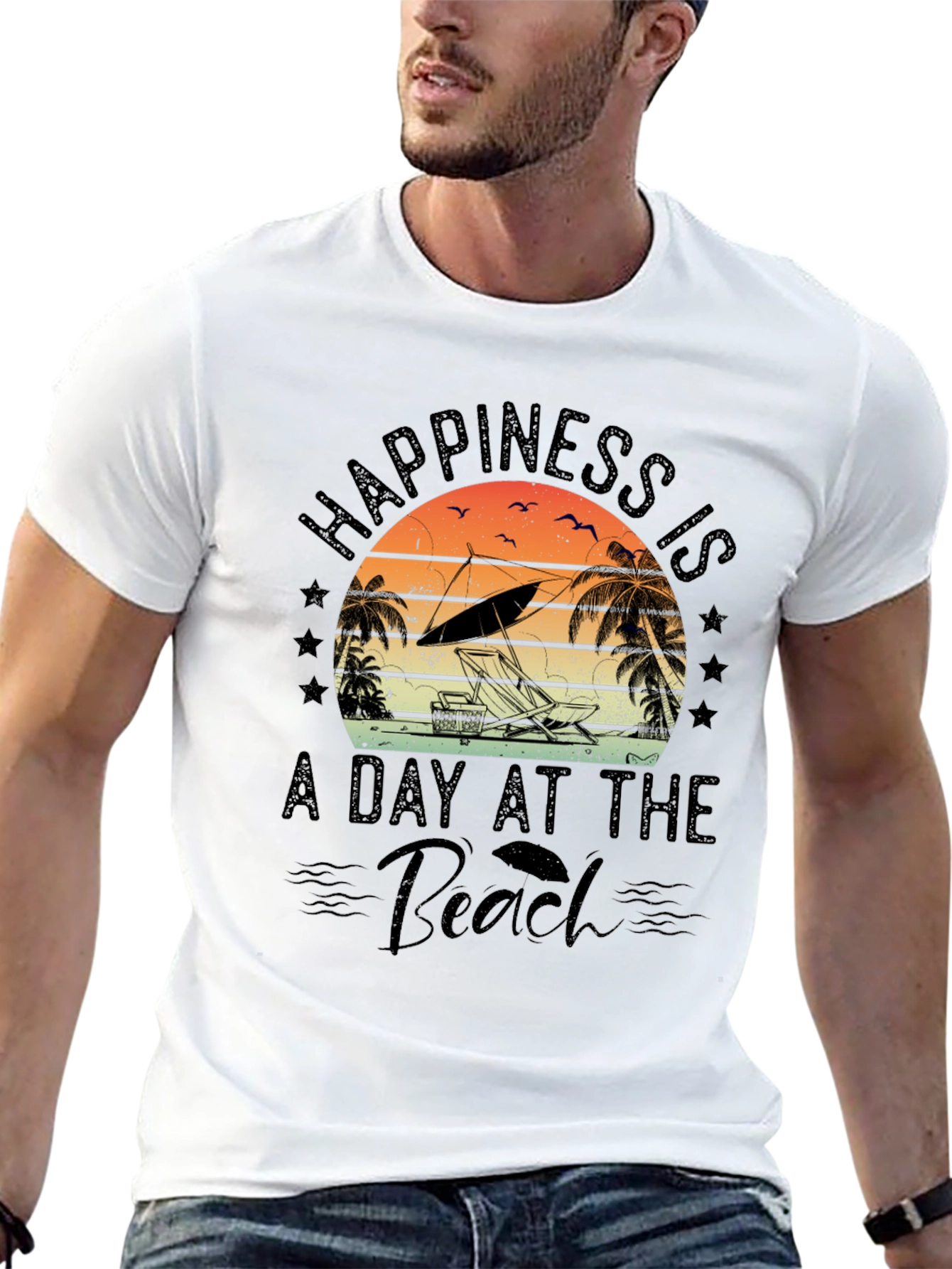 Black Happiness Is A Day At The Beach T-Shirt view 13
