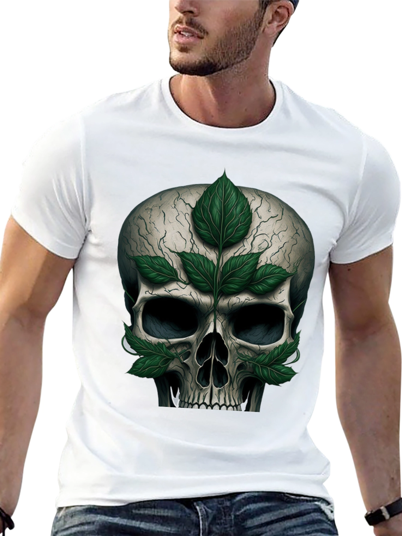Black Skull & Leaves Graphic T-Shirt view 13