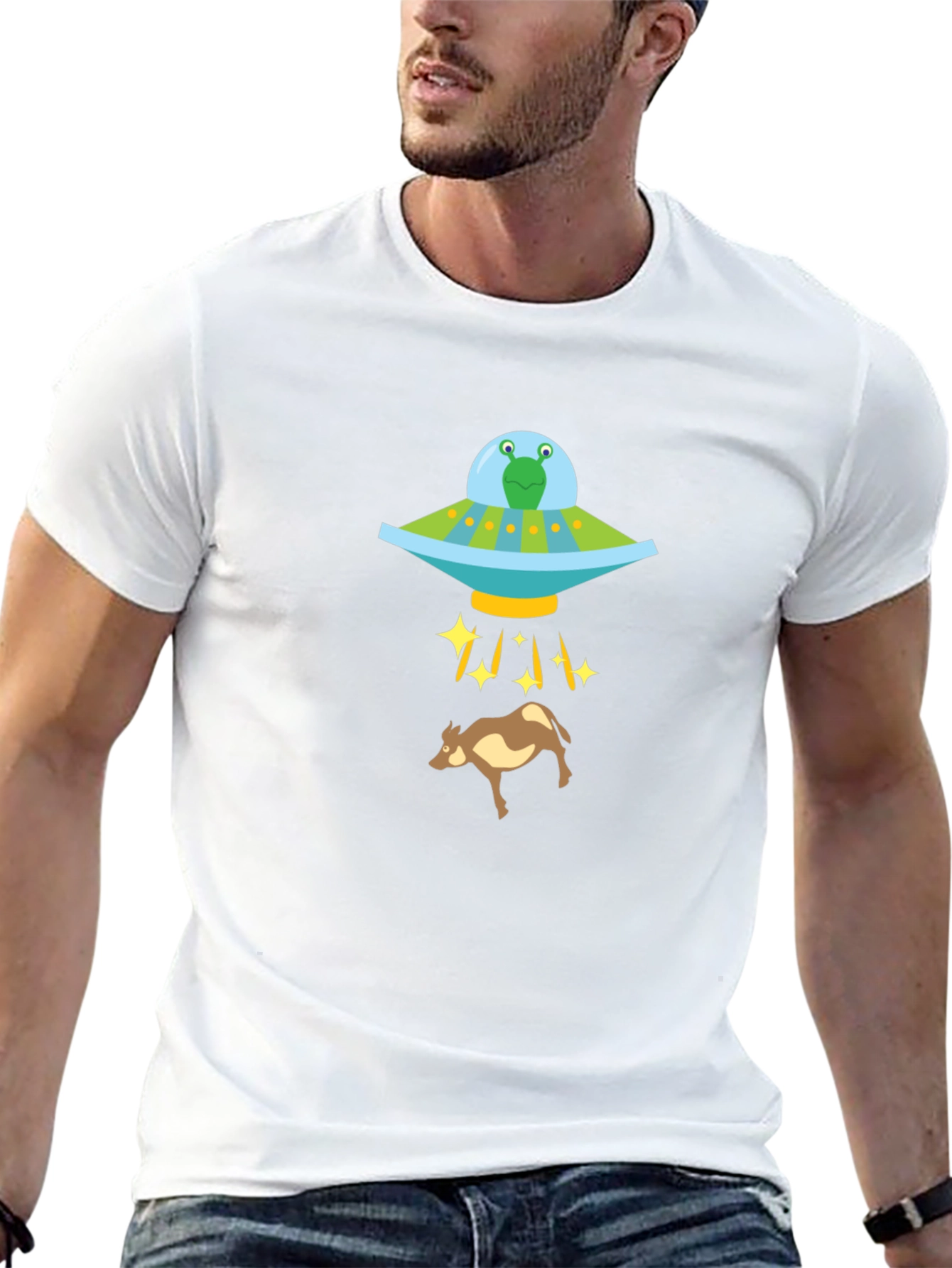 Black Alien Abduction Graphic Tee - Cow UFO Shirt view 13