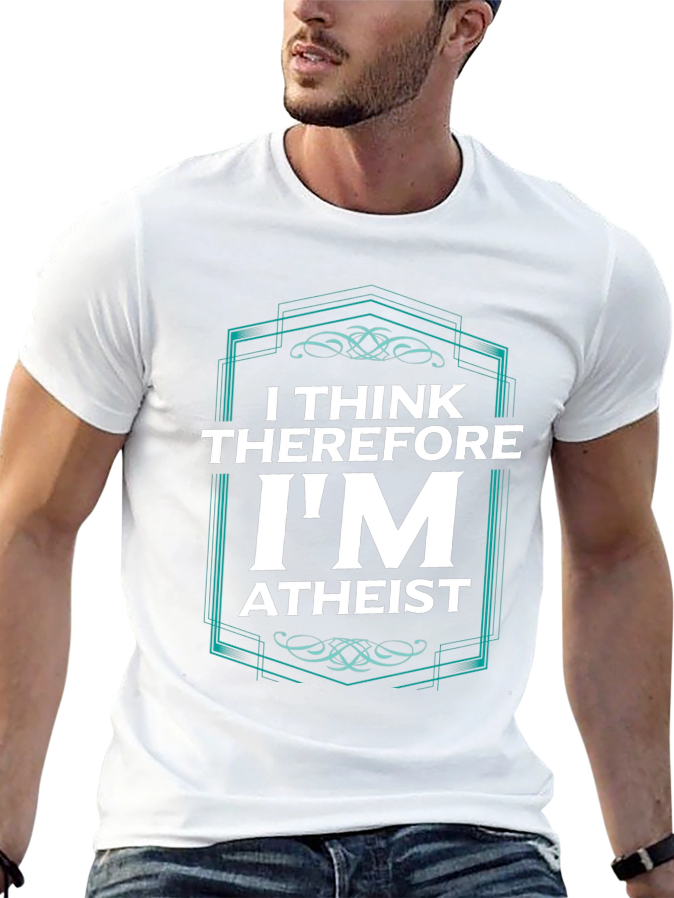 Black I Think Therefore I'm Atheist Graphic T-Shirt view 13