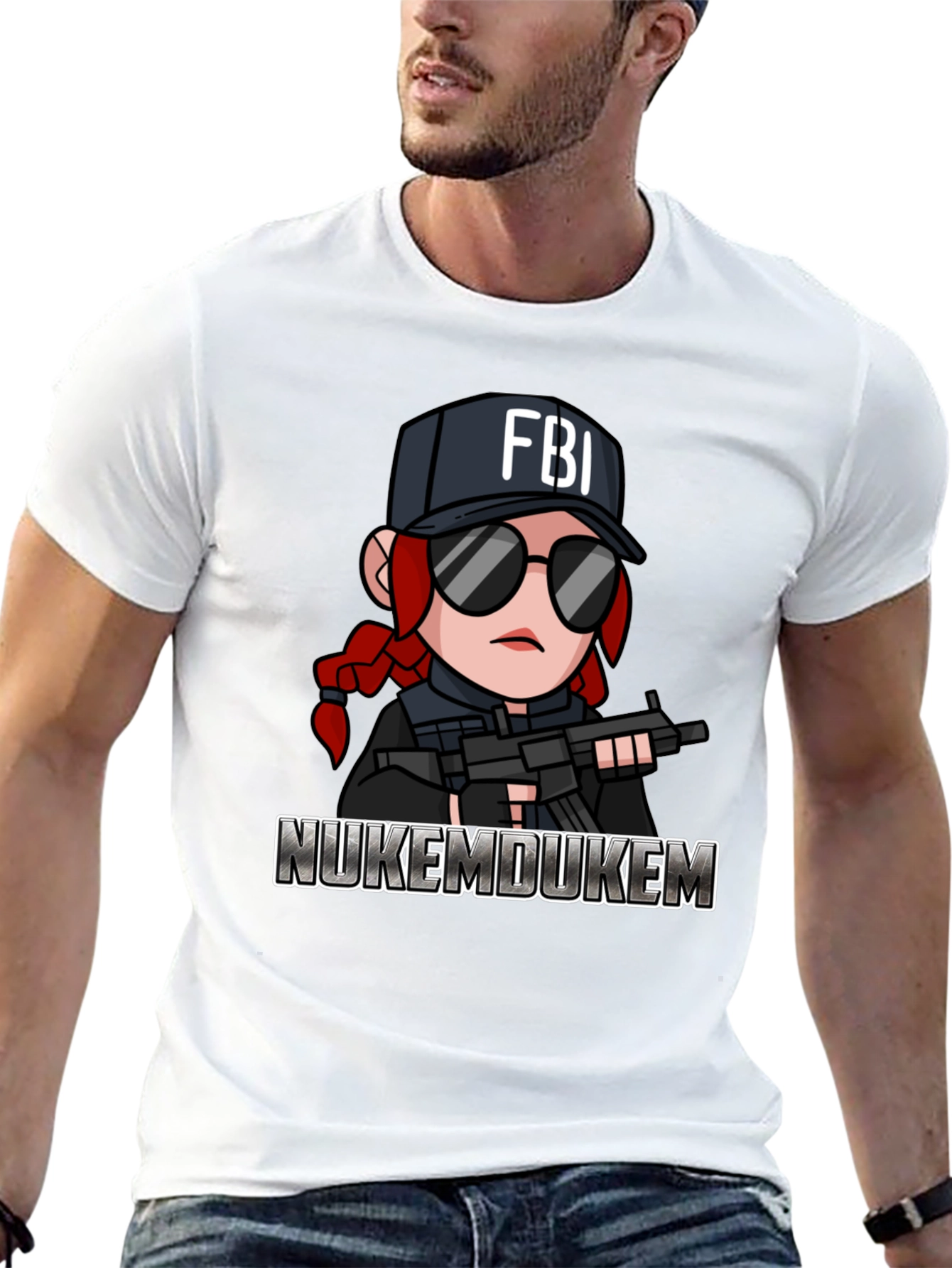 Black FBI Cartoon Graphic T-Shirt - NukeMDukeM view 13
