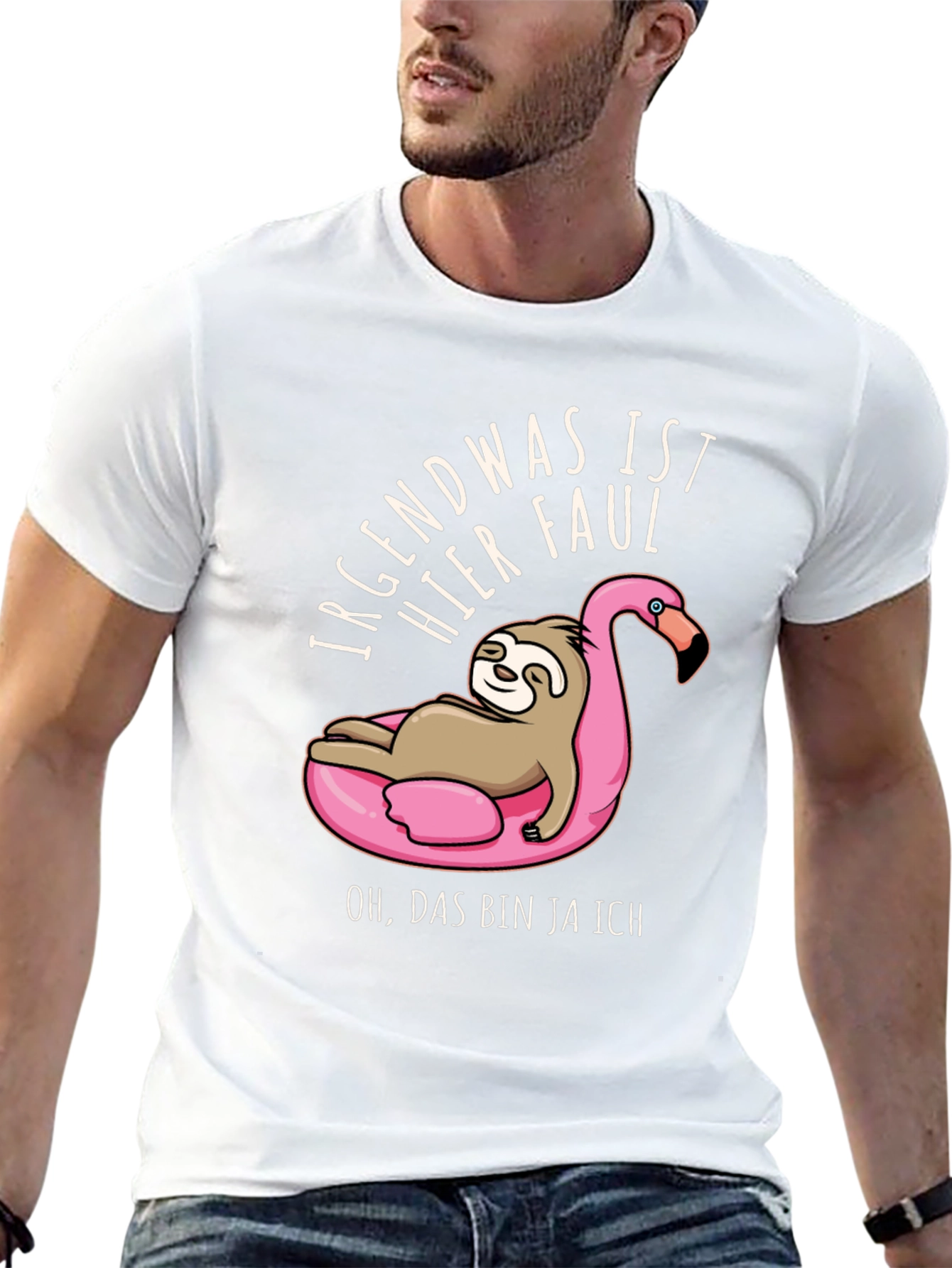 Black Lazy Sloth Flamingo Pool Float Graphic T-Shirt view 13