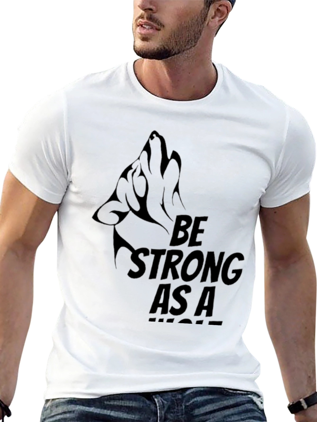 Black Be Strong As A Wolf T-Shirt - Black Graphic Tee view 13