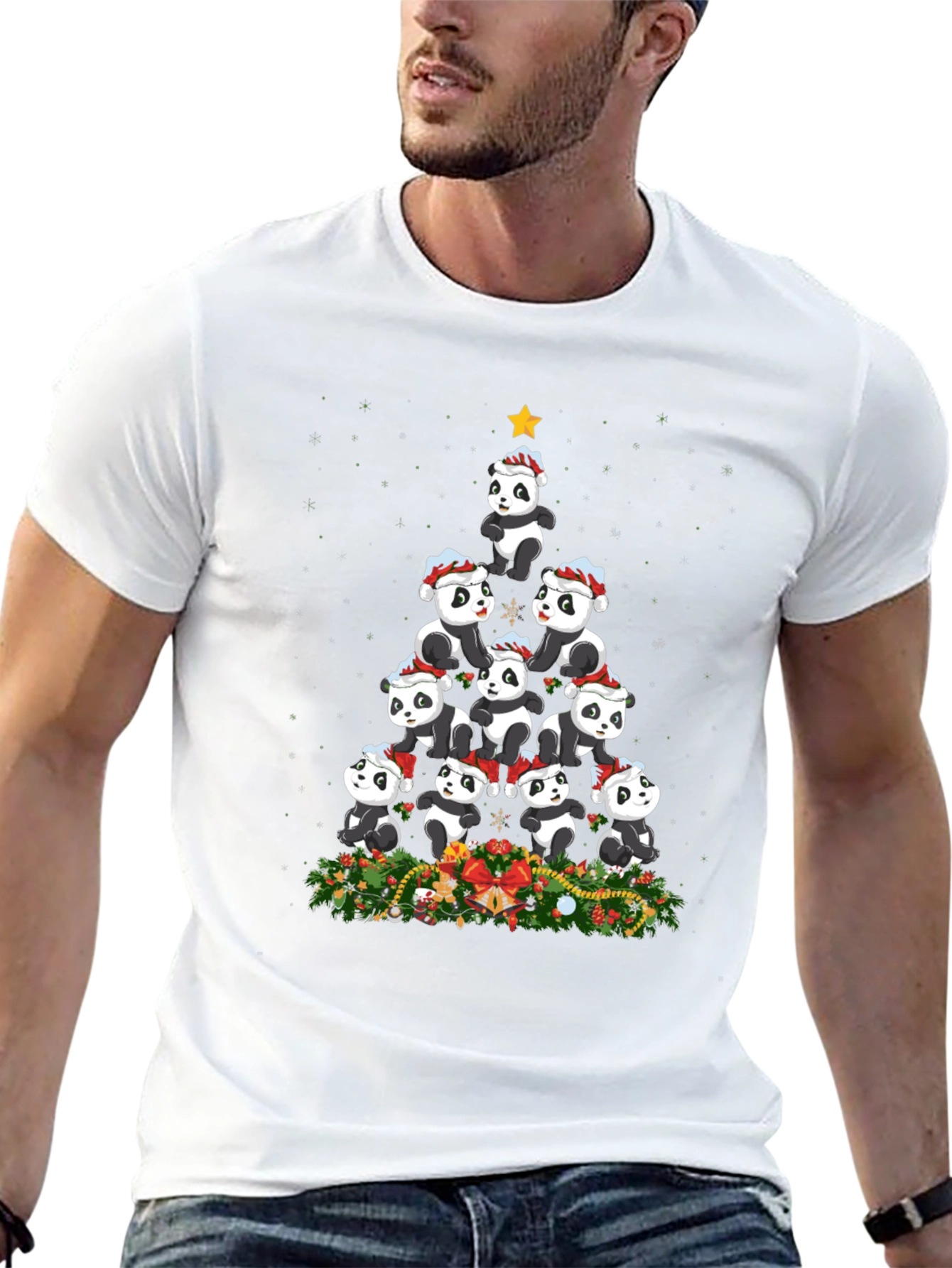 Black Panda Christmas Tree T-Shirt view 13