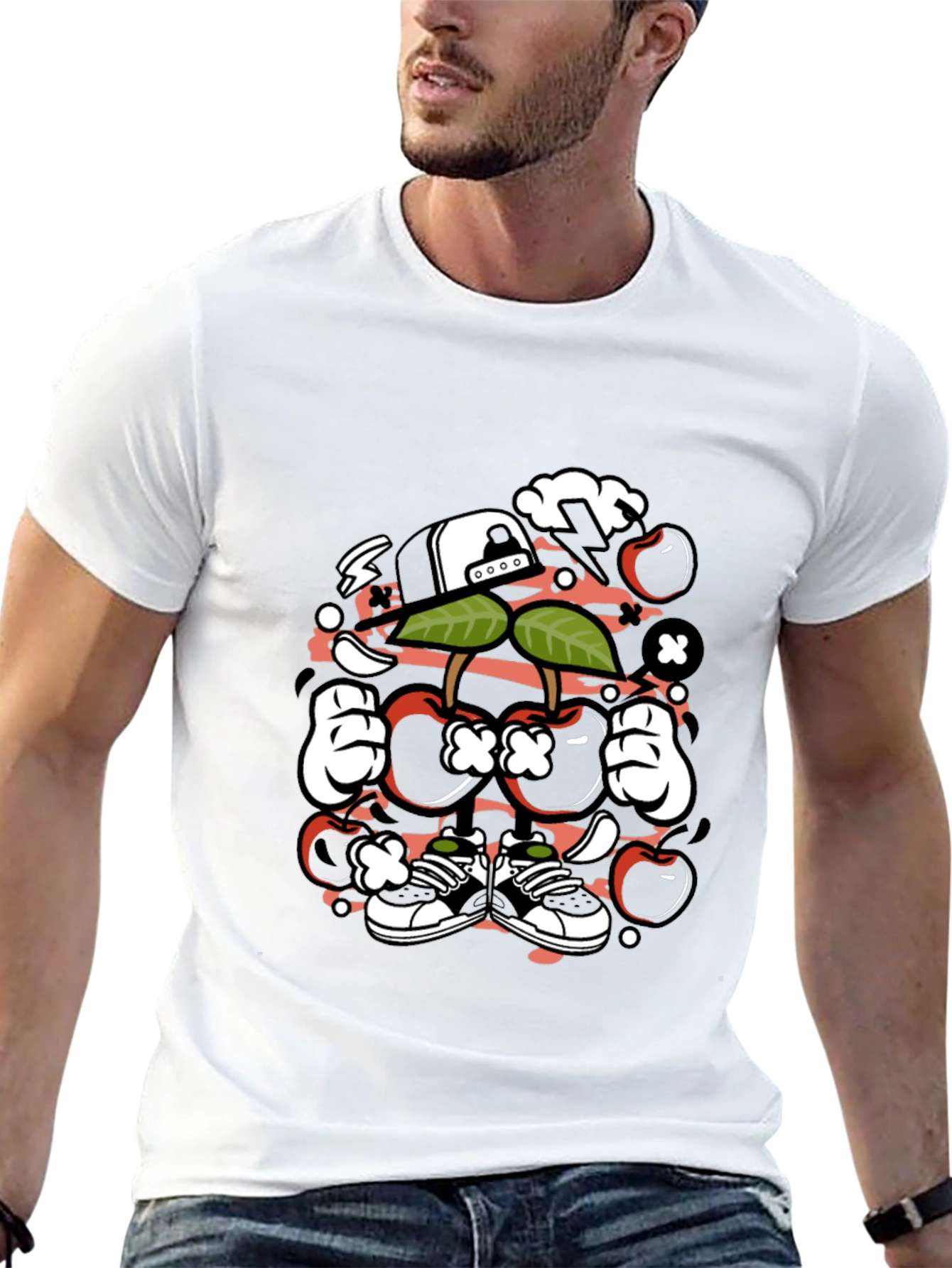 Black Unique Cartoon Cherry Graphic Black T-Shirt view 13